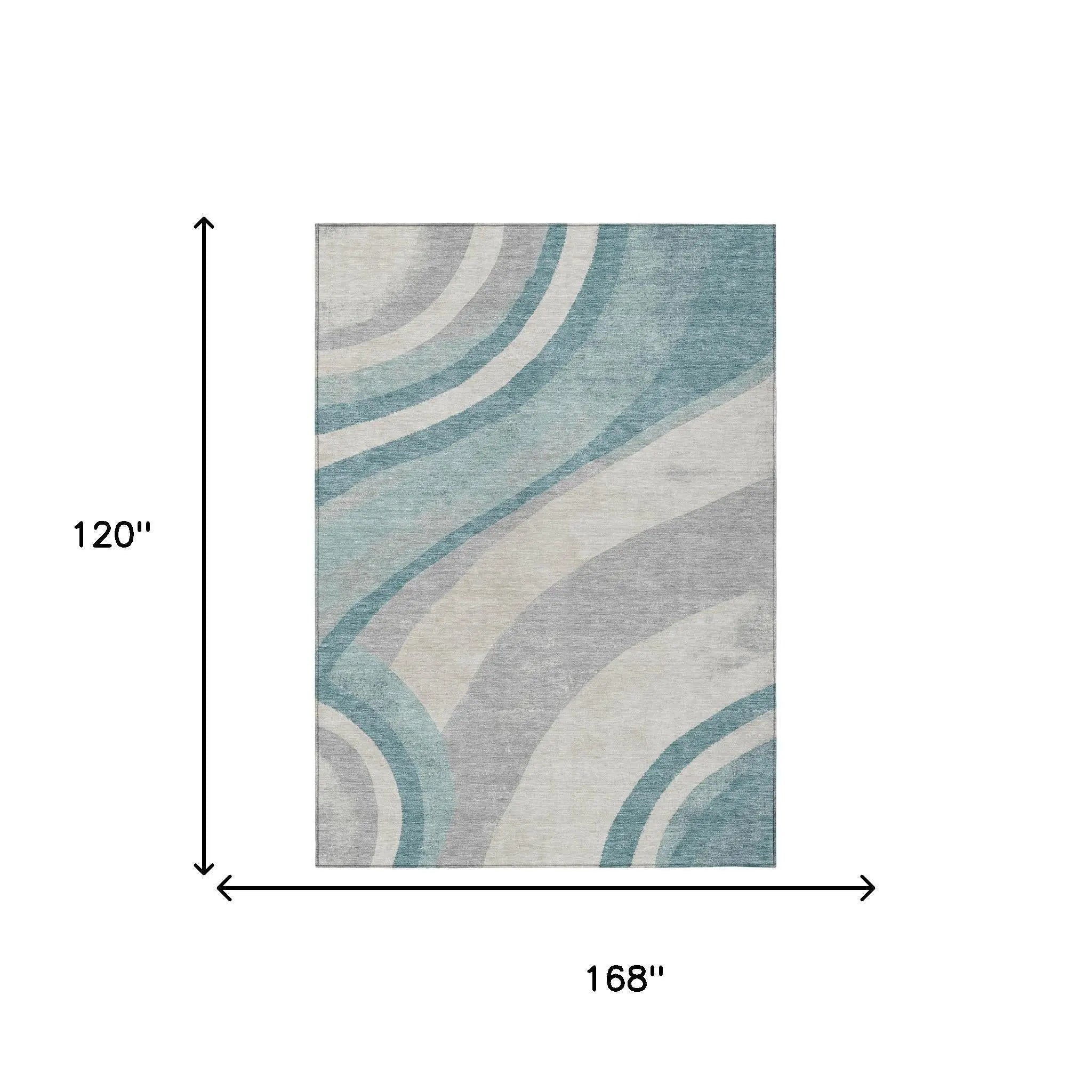 10' X 14' Teal Blue And Silver Abstract Washable Indoor Outdoor Area Rug Homeroots Outdoor