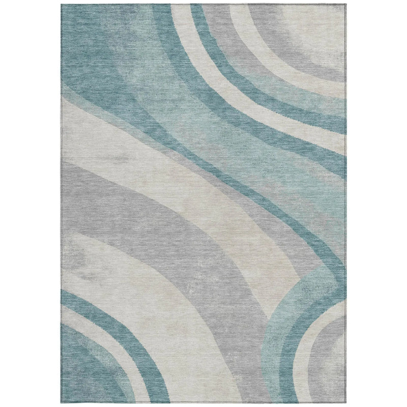 10' X 14' Teal Blue And Silver Abstract Washable Indoor Outdoor Area Rug Homeroots Outdoor