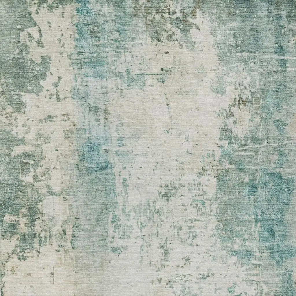 10' X 14' Teal Blue And Silver Abstract Washable Indoor Outdoor Area Rug Homeroots Outdoor