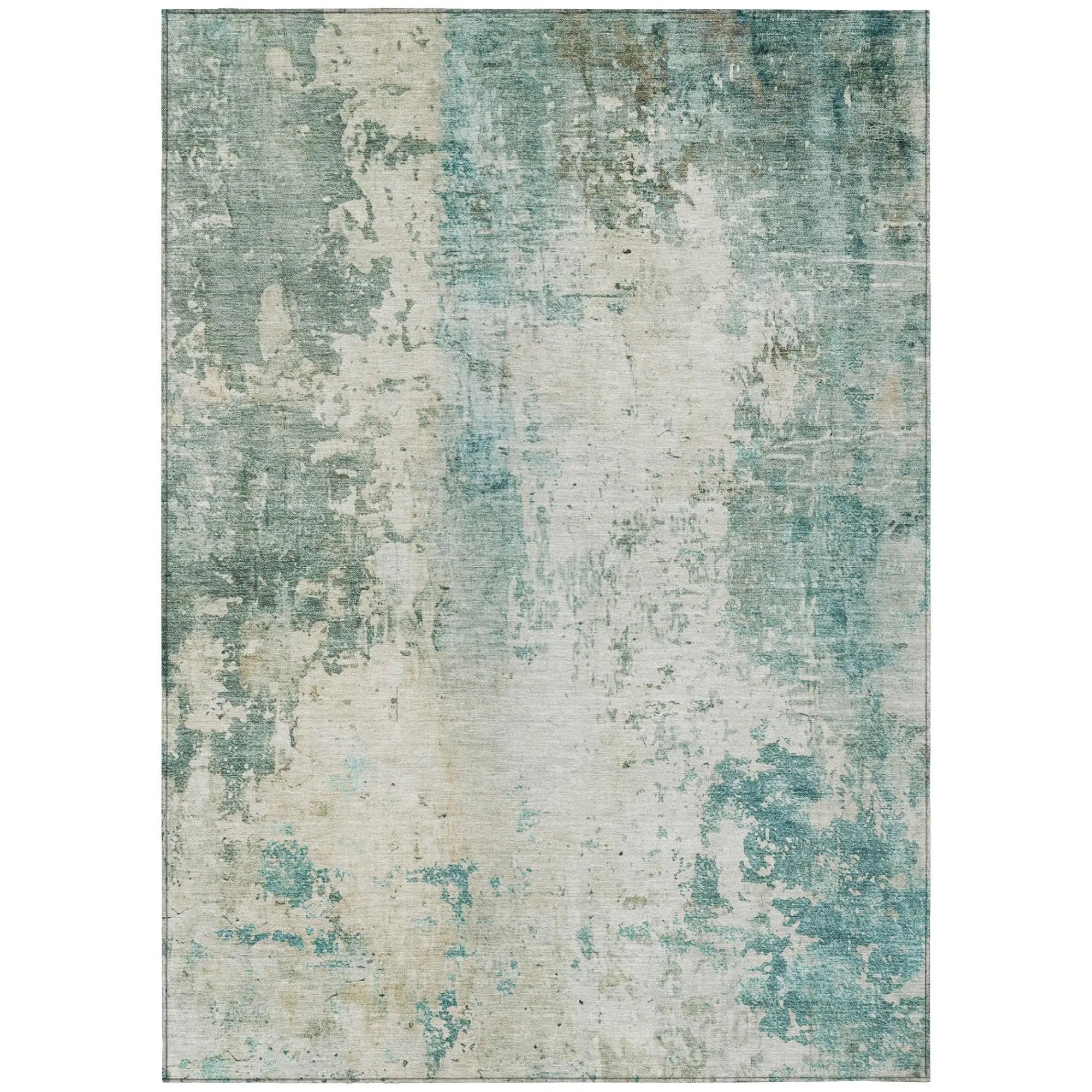 10' X 14' Teal Blue And Silver Abstract Washable Indoor Outdoor Area Rug Homeroots Outdoor