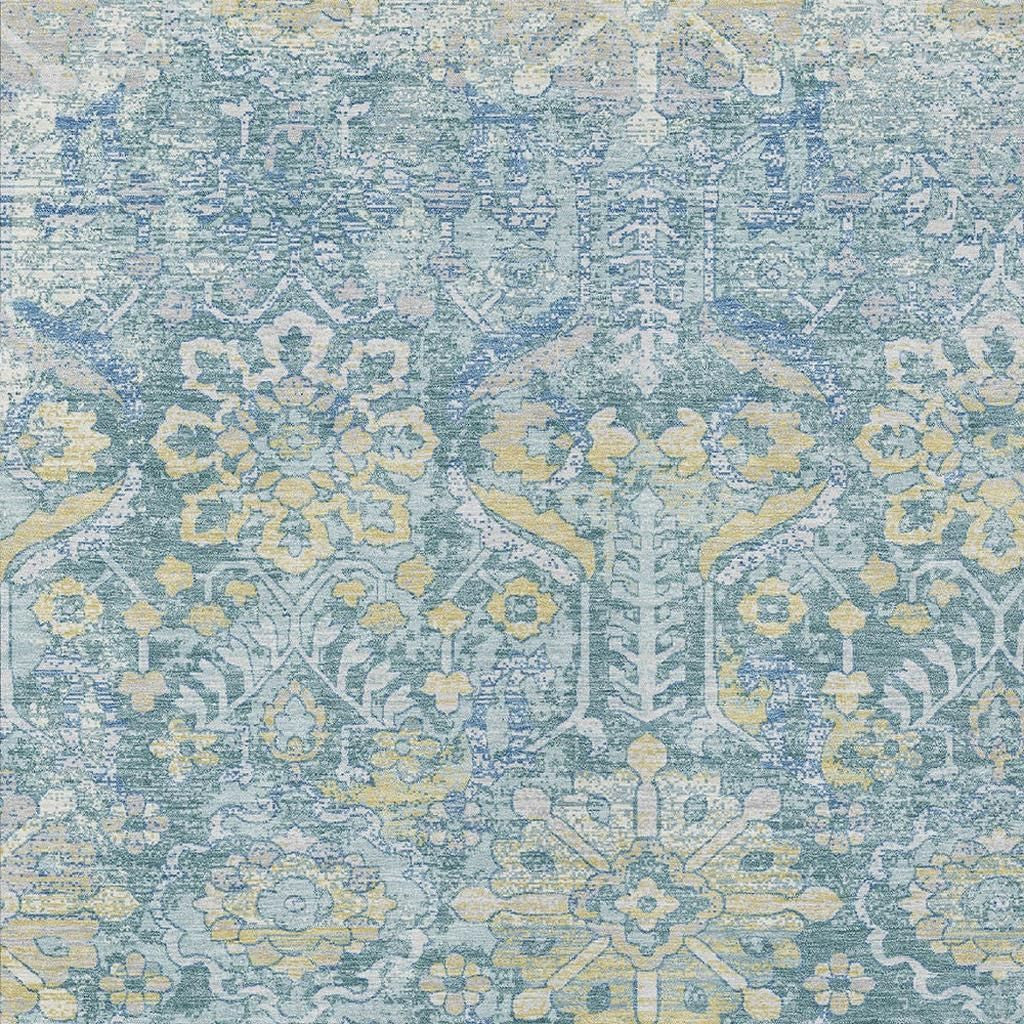 10' X 14' Teal Blue And Silver Damask Washable Indoor Outdoor Area Rug Homeroots Outdoor