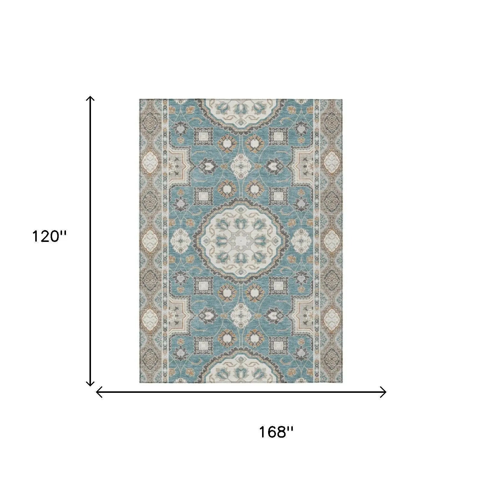 10' X 14' Teal Blue And Silver Floral Medallion Washable Indoor Outdoor Area Rug Homeroots Outdoor