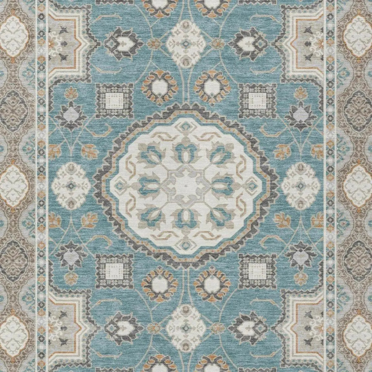 10' X 14' Teal Blue And Silver Floral Medallion Washable Indoor Outdoor Area Rug Homeroots Outdoor