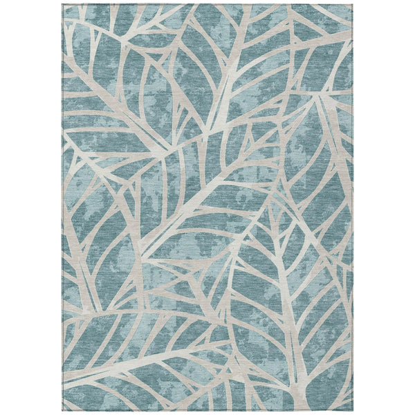 10' X 14' Teal Blue And Silver Floral Washable Indoor Outdoor Area Rug Homeroots Outdoor