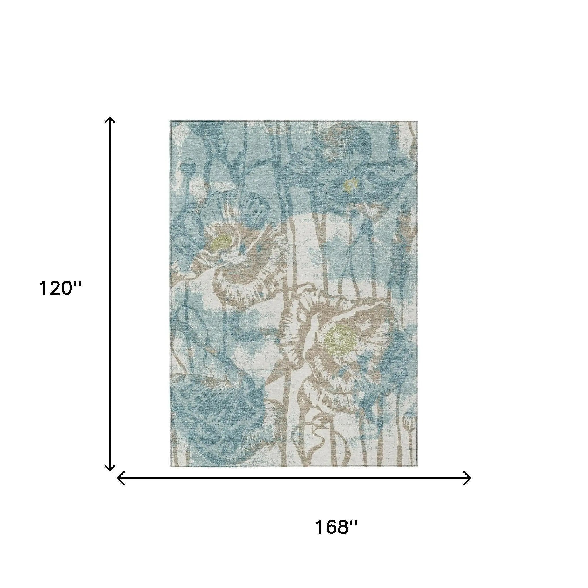 10' X 14' Teal Blue And Silver Floral Washable Indoor Outdoor Area Rug Homeroots Outdoor