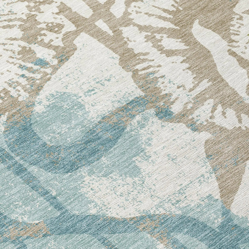 10' X 14' Teal Blue And Silver Floral Washable Indoor Outdoor Area Rug Homeroots Outdoor