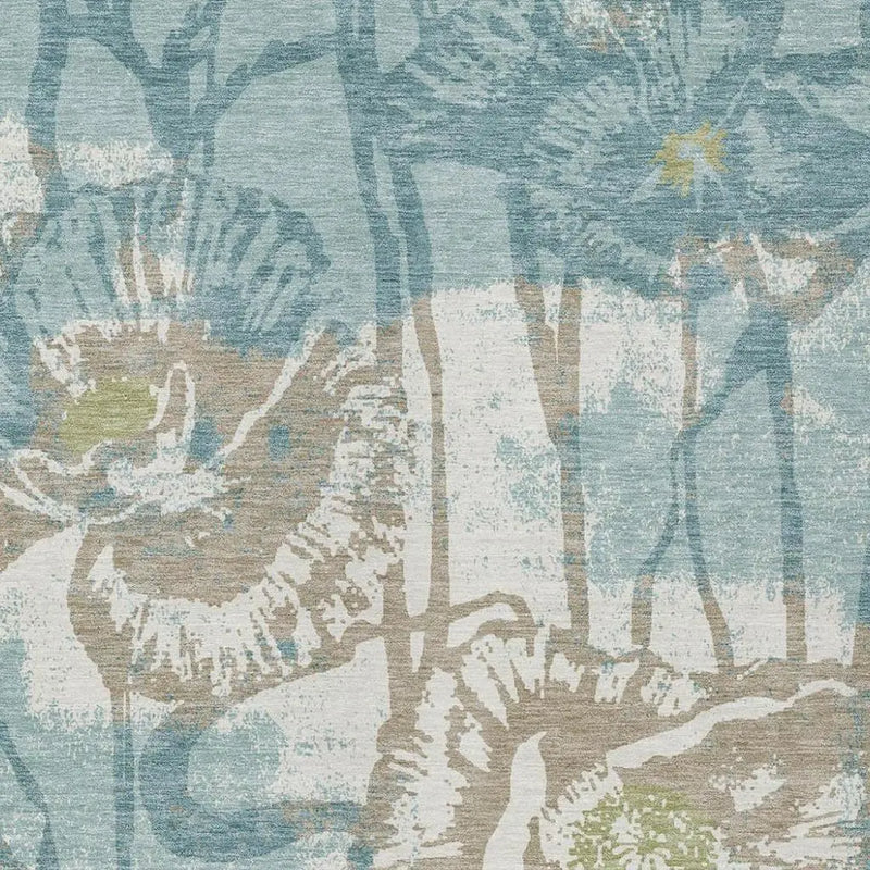 10' X 14' Teal Blue And Silver Floral Washable Indoor Outdoor Area Rug Homeroots Outdoor