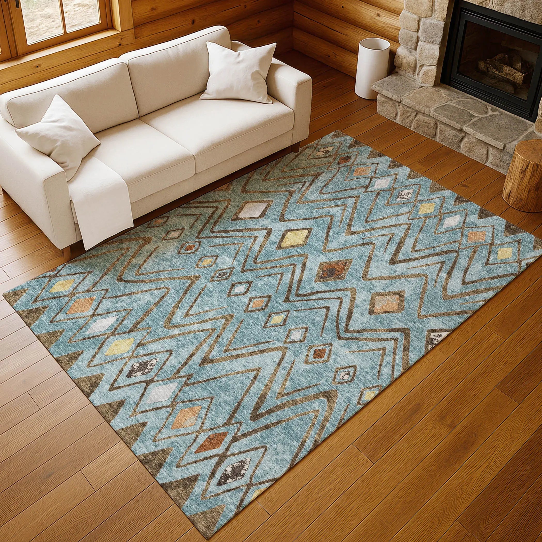 10' X 14' Teal Blue And Silver Geometric Washable Indoor Outdoor Area Rug Homeroots Outdoor