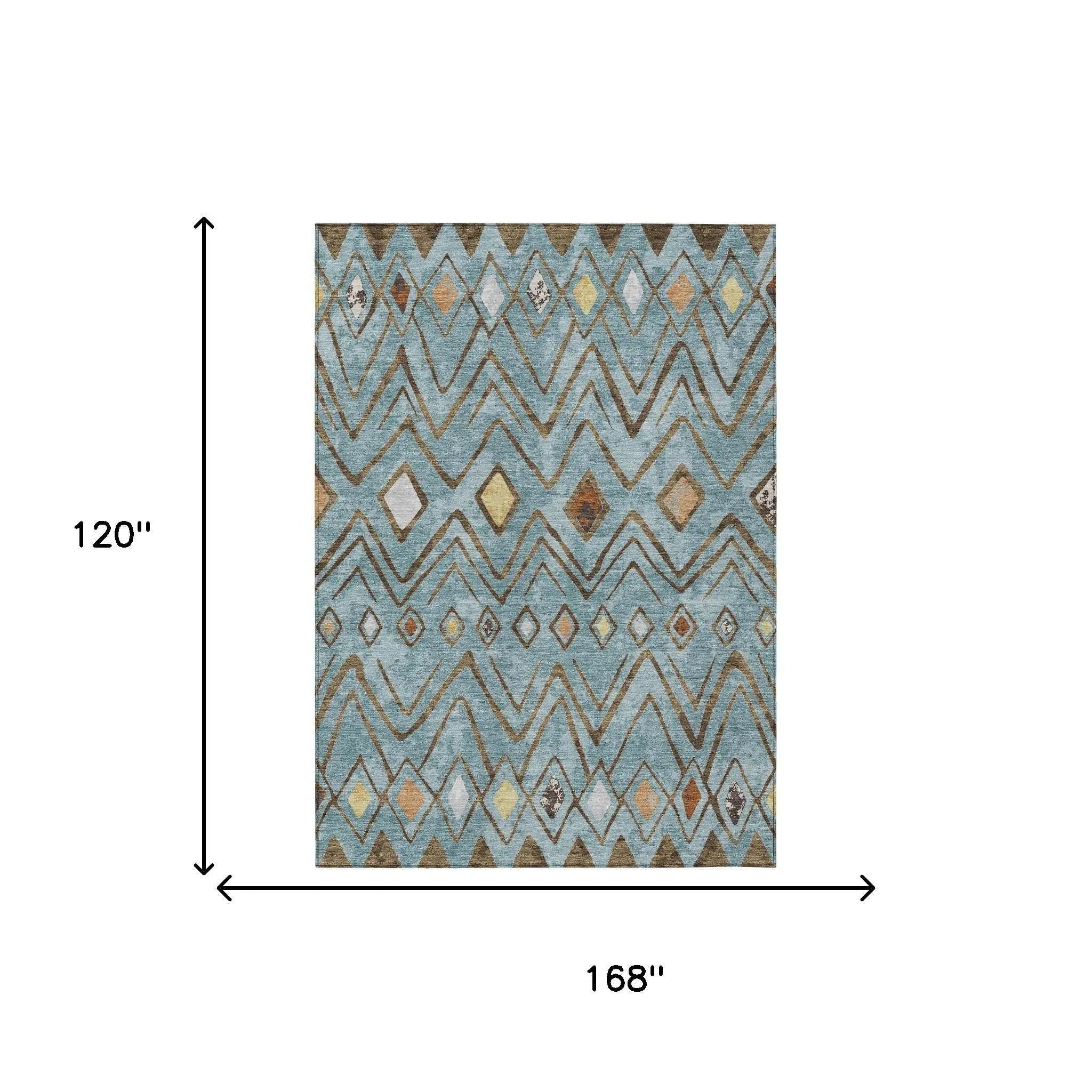 10' X 14' Teal Blue And Silver Geometric Washable Indoor Outdoor Area Rug Homeroots Outdoor