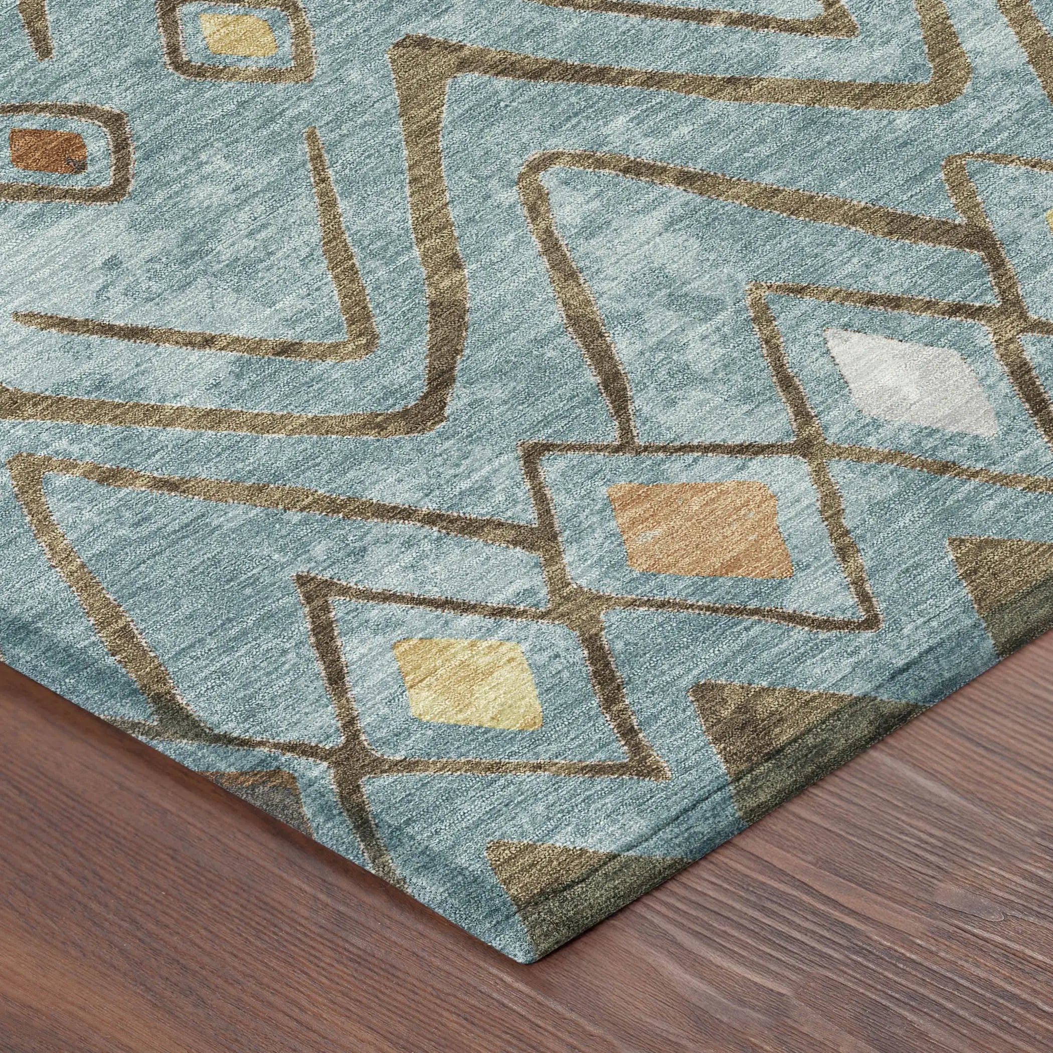 10' X 14' Teal Blue And Silver Geometric Washable Indoor Outdoor Area Rug Homeroots Outdoor