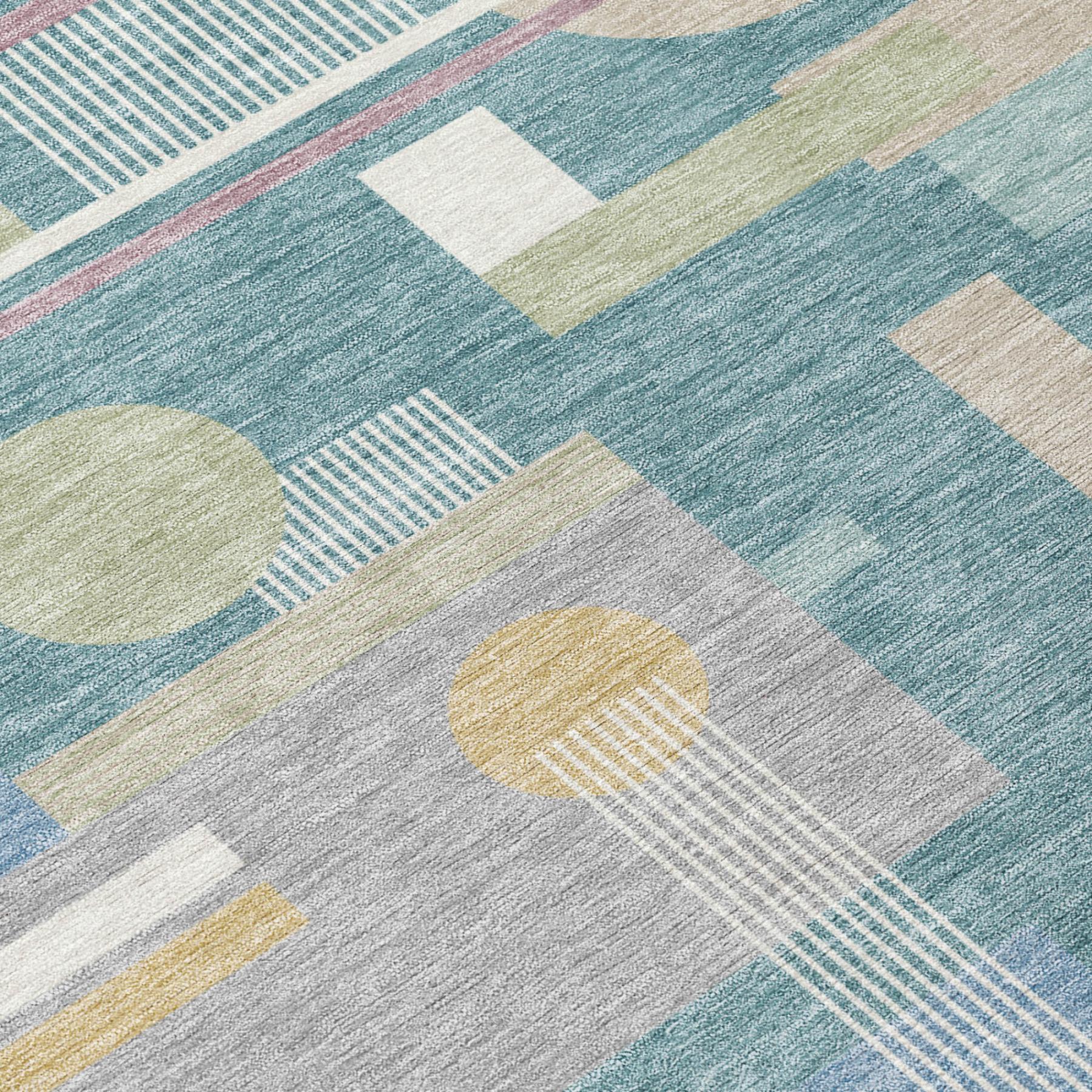 10' X 14' Teal Blue And Silver Geometric Washable Indoor Outdoor Area Rug Homeroots Outdoor