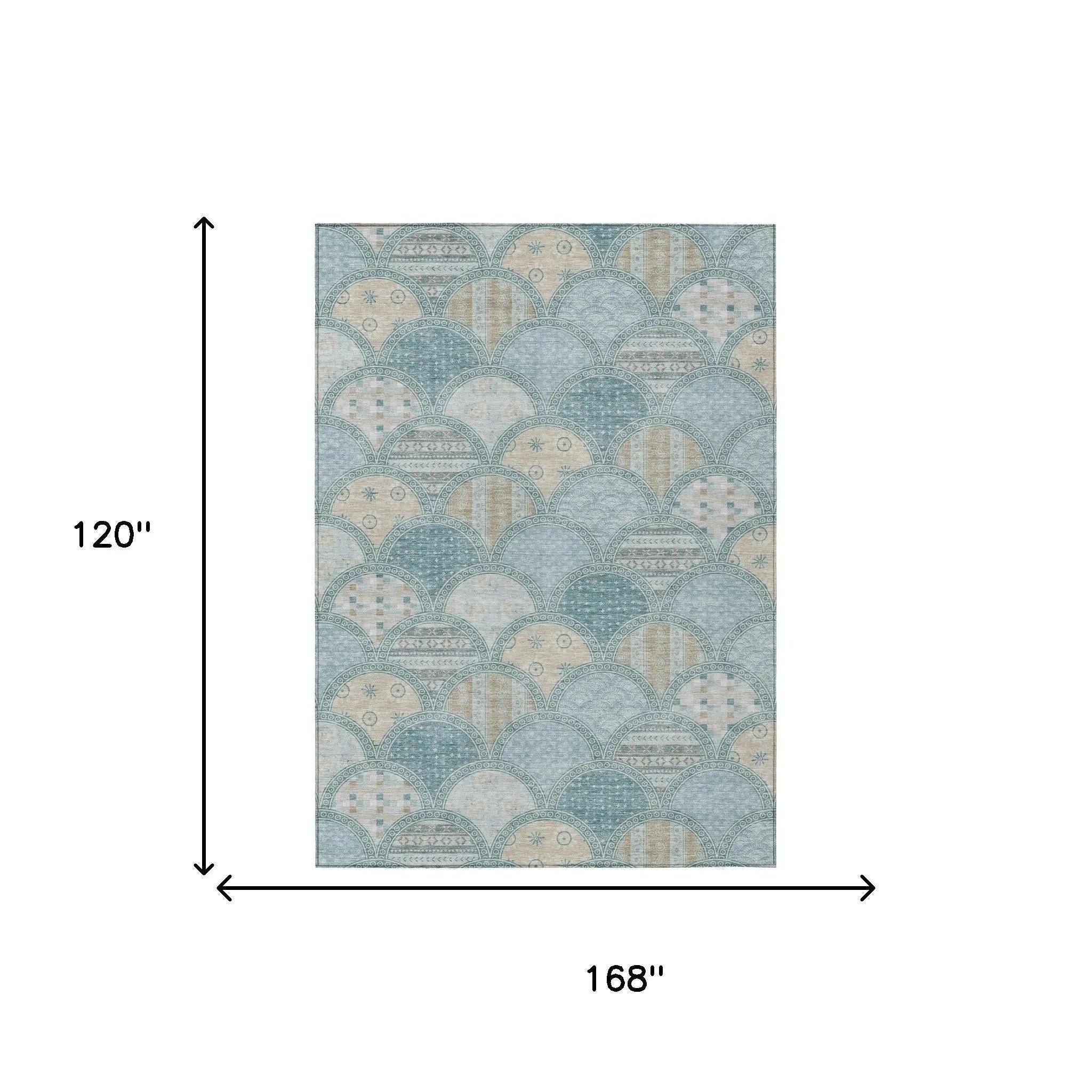 10' X 14' Teal Blue And Silver Geometric Washable Indoor Outdoor Area Rug Homeroots Outdoor