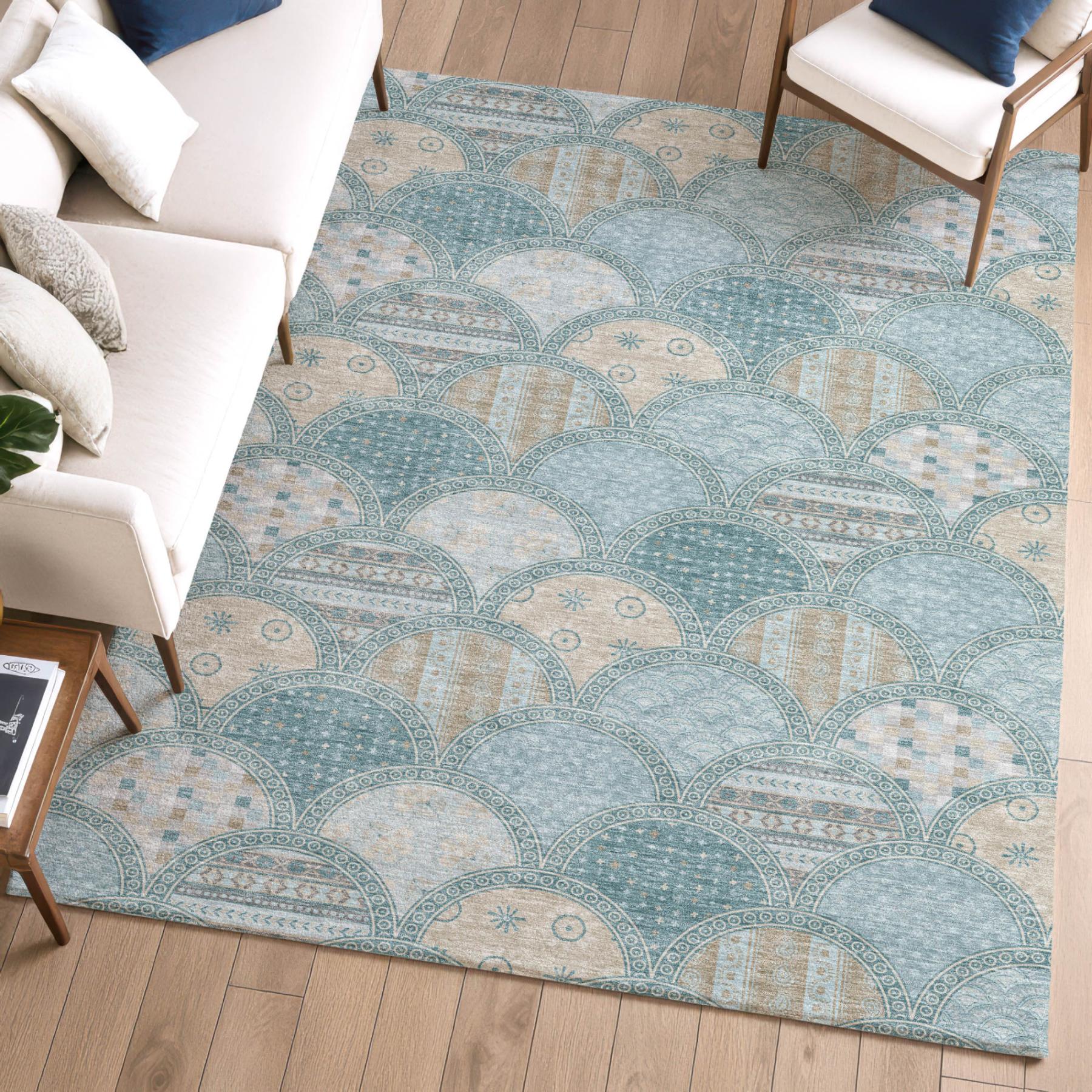 10' X 14' Teal Blue And Silver Geometric Washable Indoor Outdoor Area Rug Homeroots Outdoor