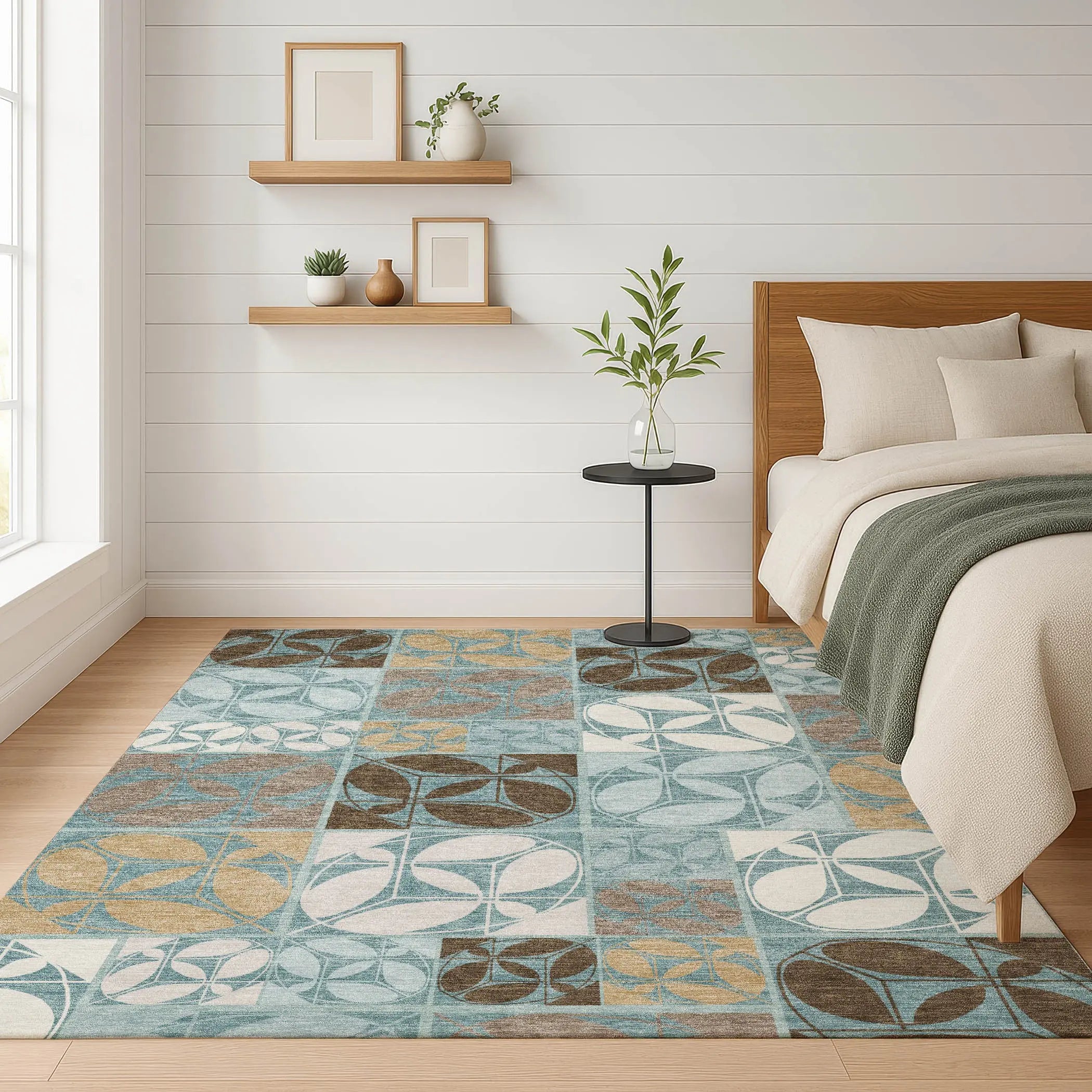 10' X 14' Teal Blue And Silver Geometric Washable Indoor Outdoor Area Rug Homeroots Outdoor