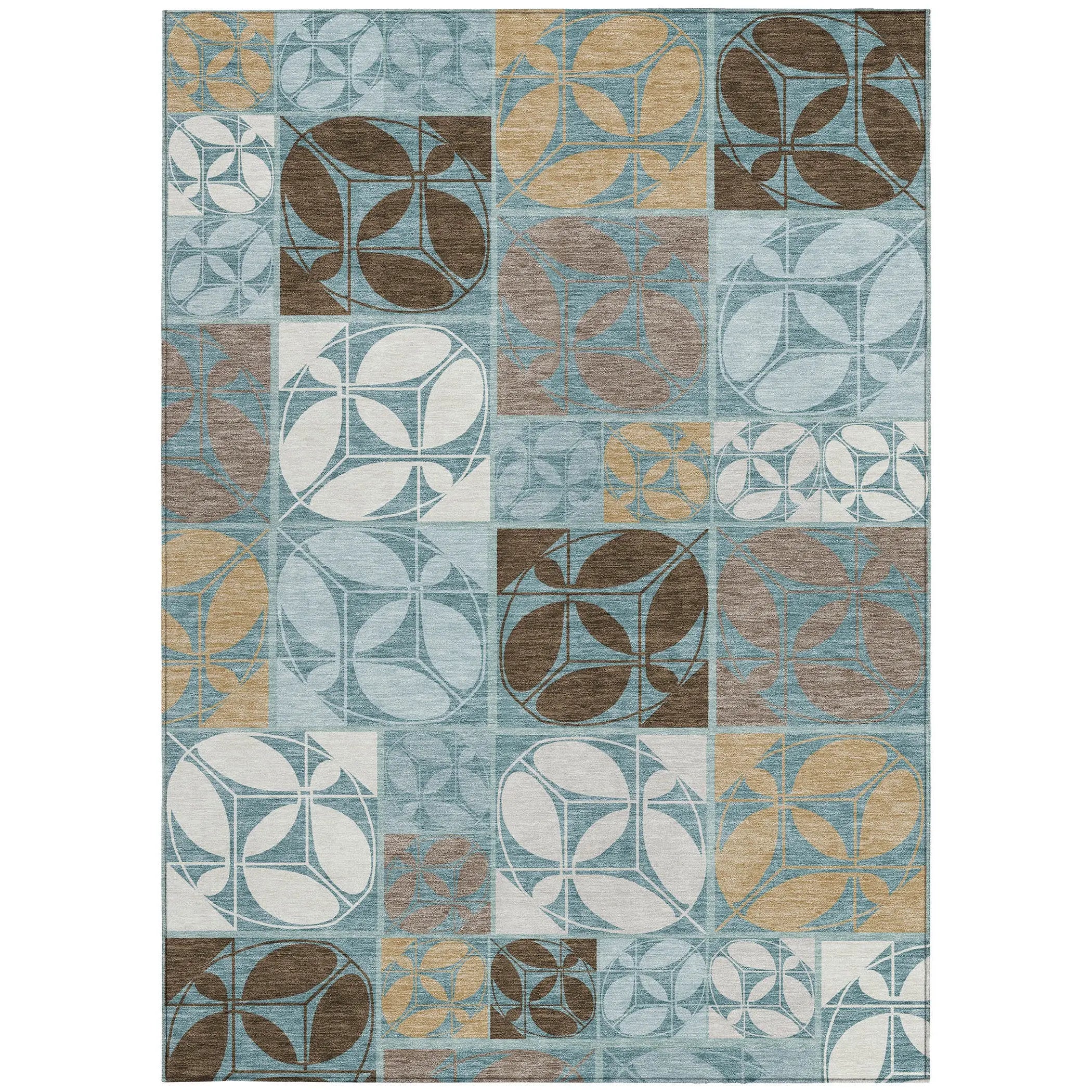 10' X 14' Teal Blue And Silver Geometric Washable Indoor Outdoor Area Rug Homeroots Outdoor