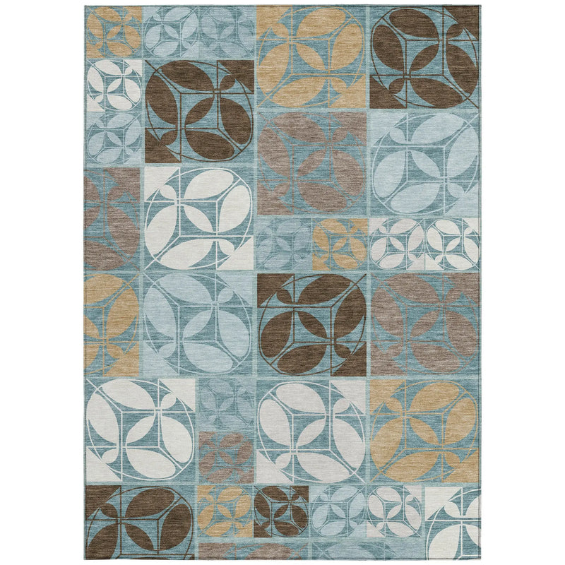 10' X 14' Teal Blue And Silver Geometric Washable Indoor Outdoor Area Rug Homeroots Outdoor
