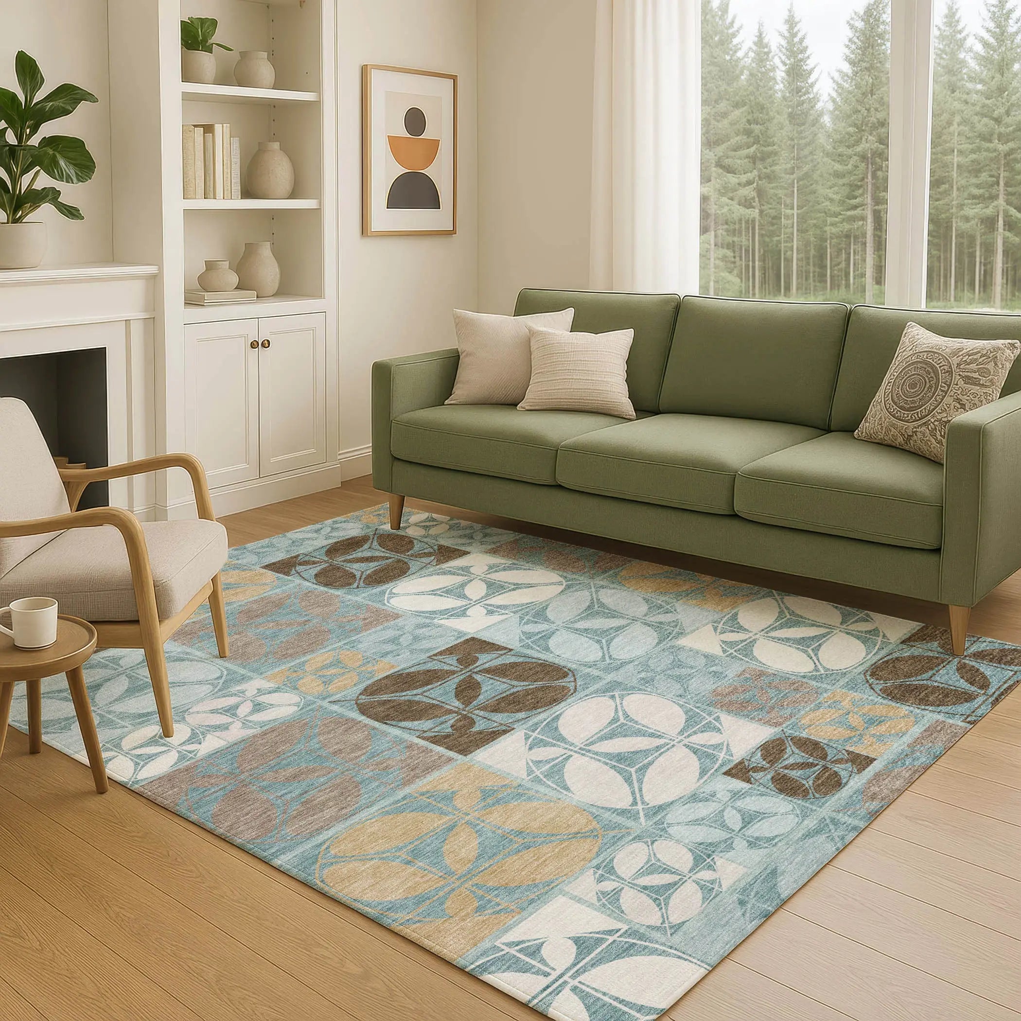 10' X 14' Teal Blue And Silver Geometric Washable Indoor Outdoor Area Rug Homeroots Outdoor