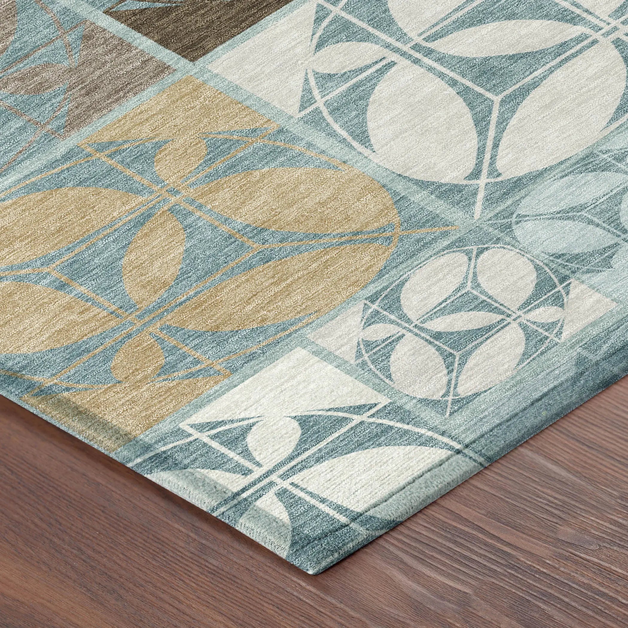 10' X 14' Teal Blue And Silver Geometric Washable Indoor Outdoor Area Rug Homeroots Outdoor