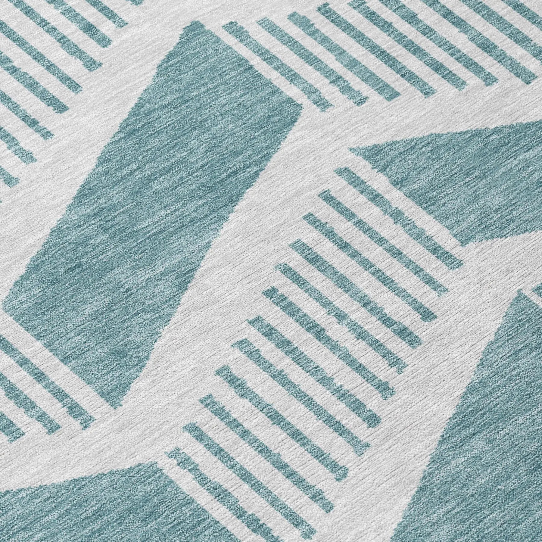 10' X 14' Teal Blue And Silver Geometric Washable Indoor Outdoor Area Rug Homeroots Outdoor