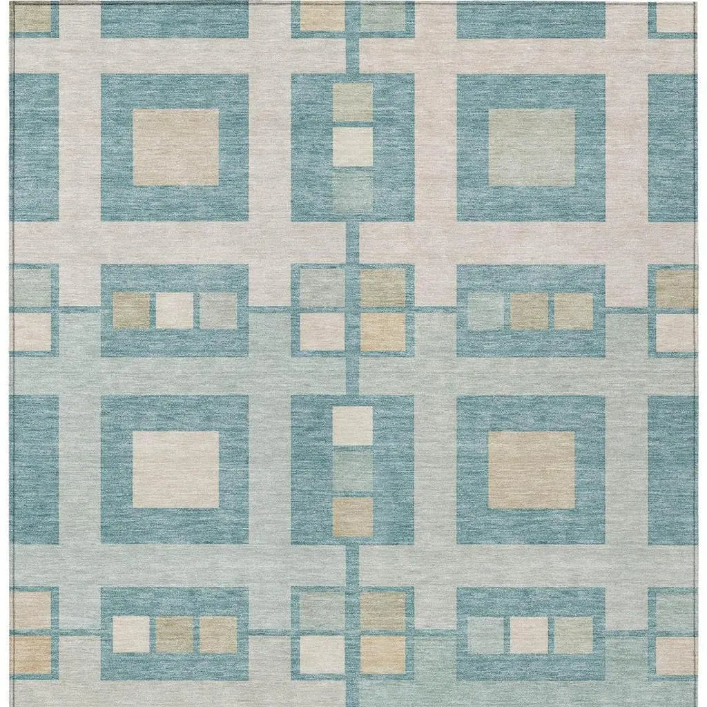 10' X 14' Teal Blue And Silver Geometric Washable Indoor Outdoor Area Rug Homeroots Outdoor