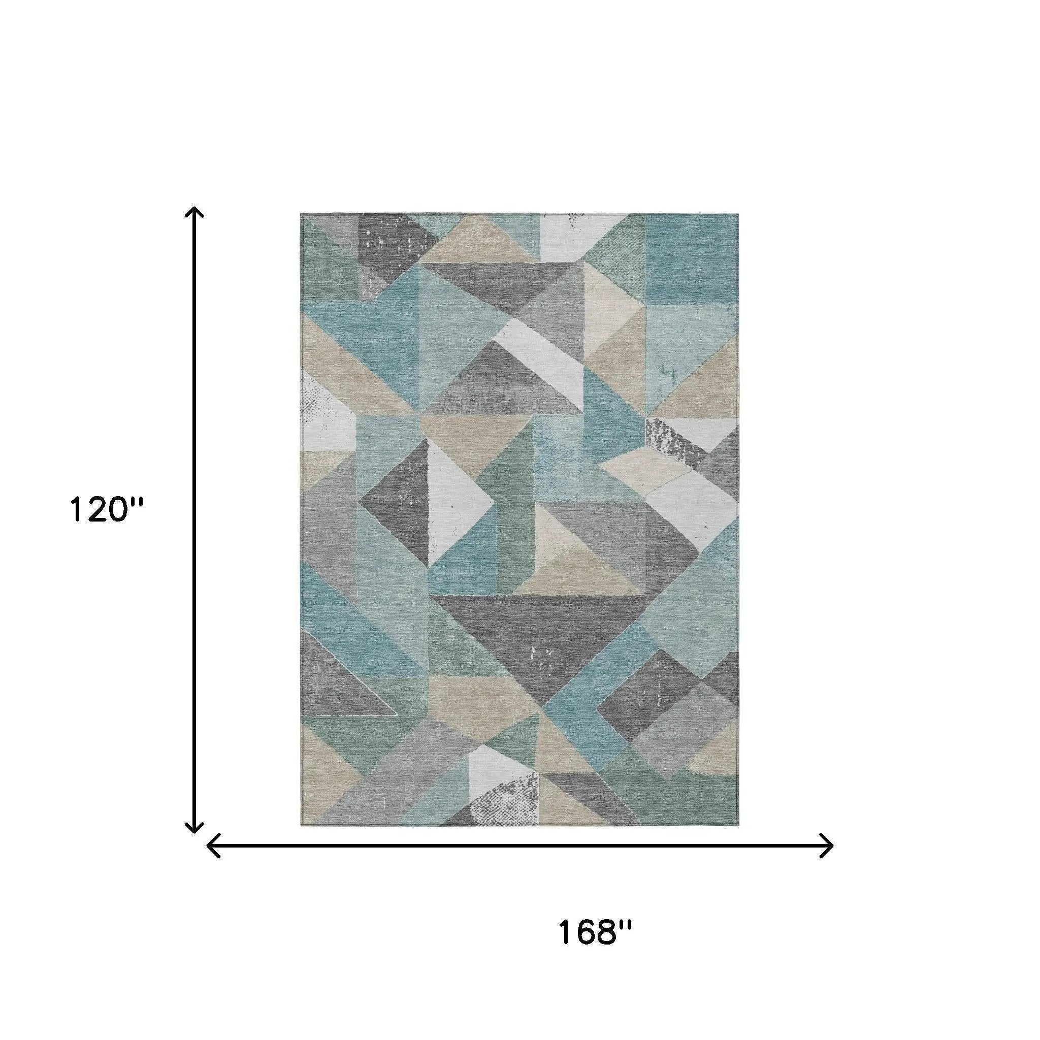 10' X 14' Teal Blue And Silver Geometric Washable Indoor Outdoor Area Rug Homeroots Outdoor