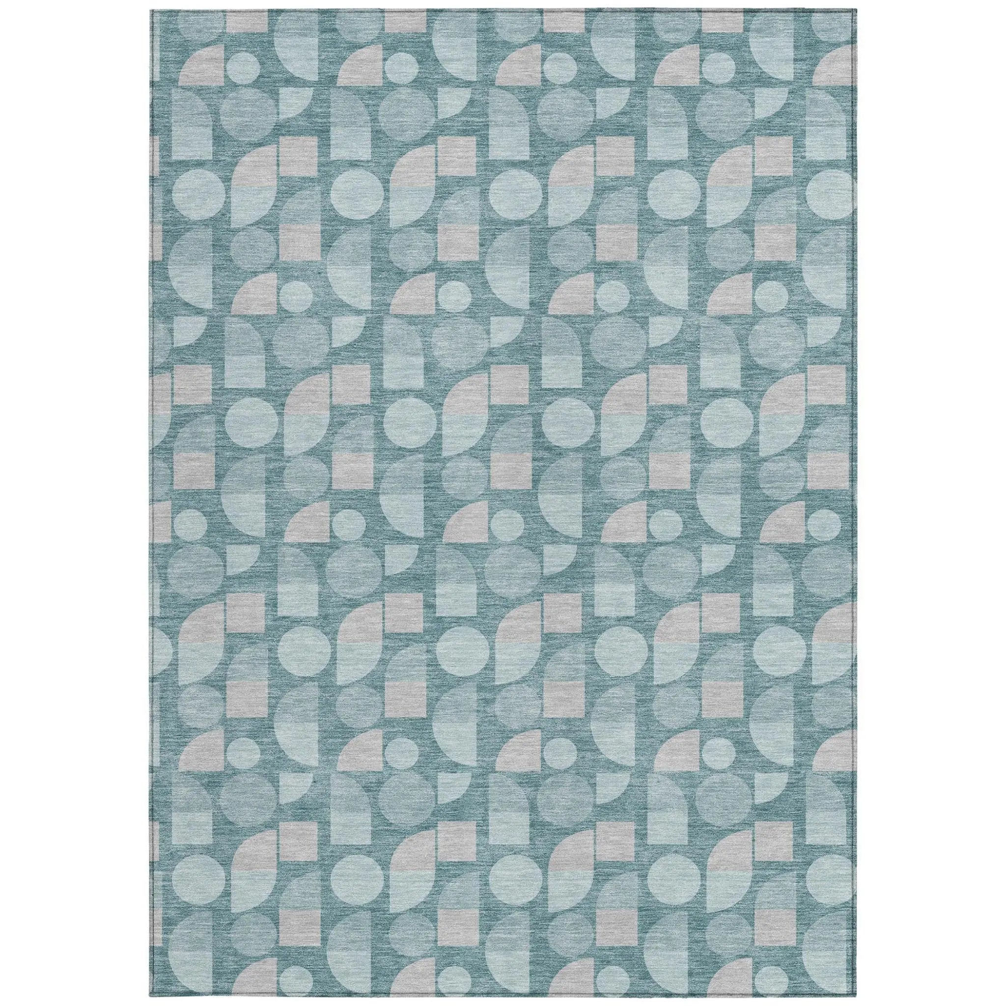 10' X 14' Teal Blue And Silver Geometric Washable Indoor Outdoor Area Rug Homeroots Outdoor