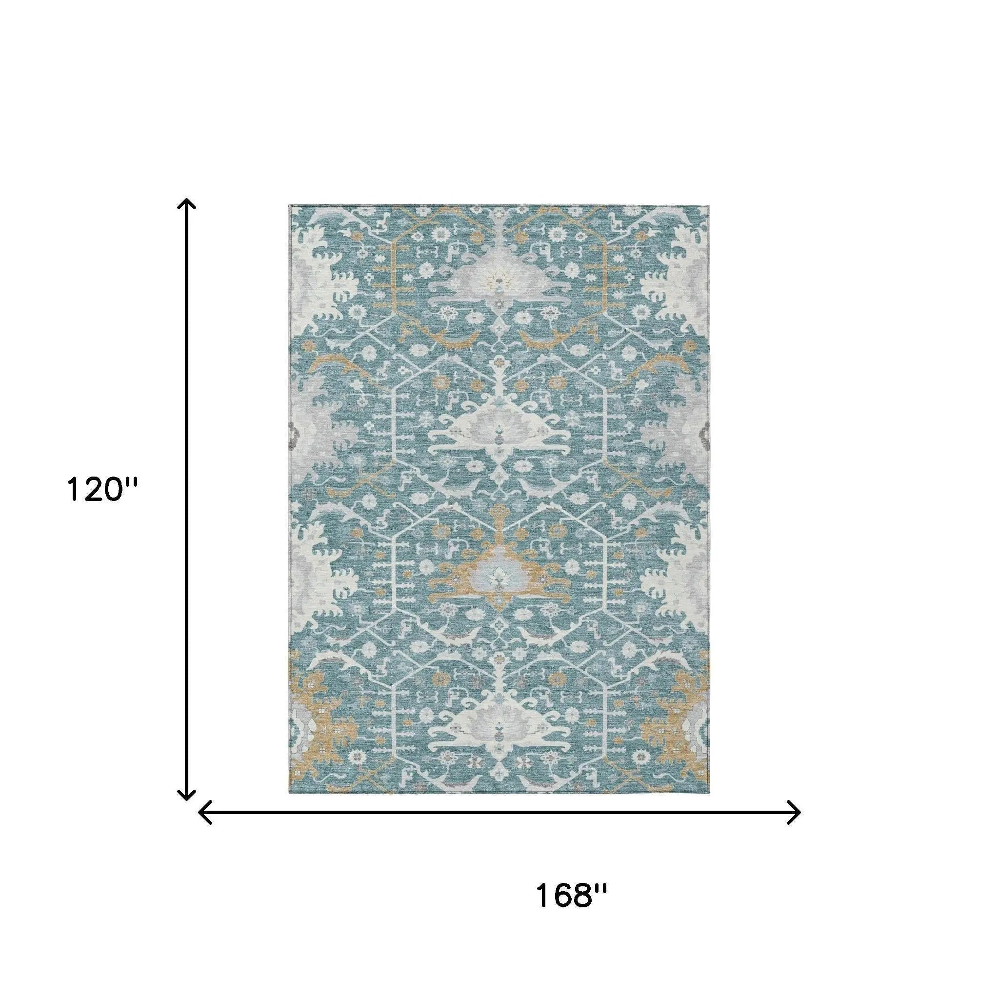 10' X 14' Teal Blue And Silver Oriental Washable Indoor Outdoor Area Rug Homeroots Outdoor