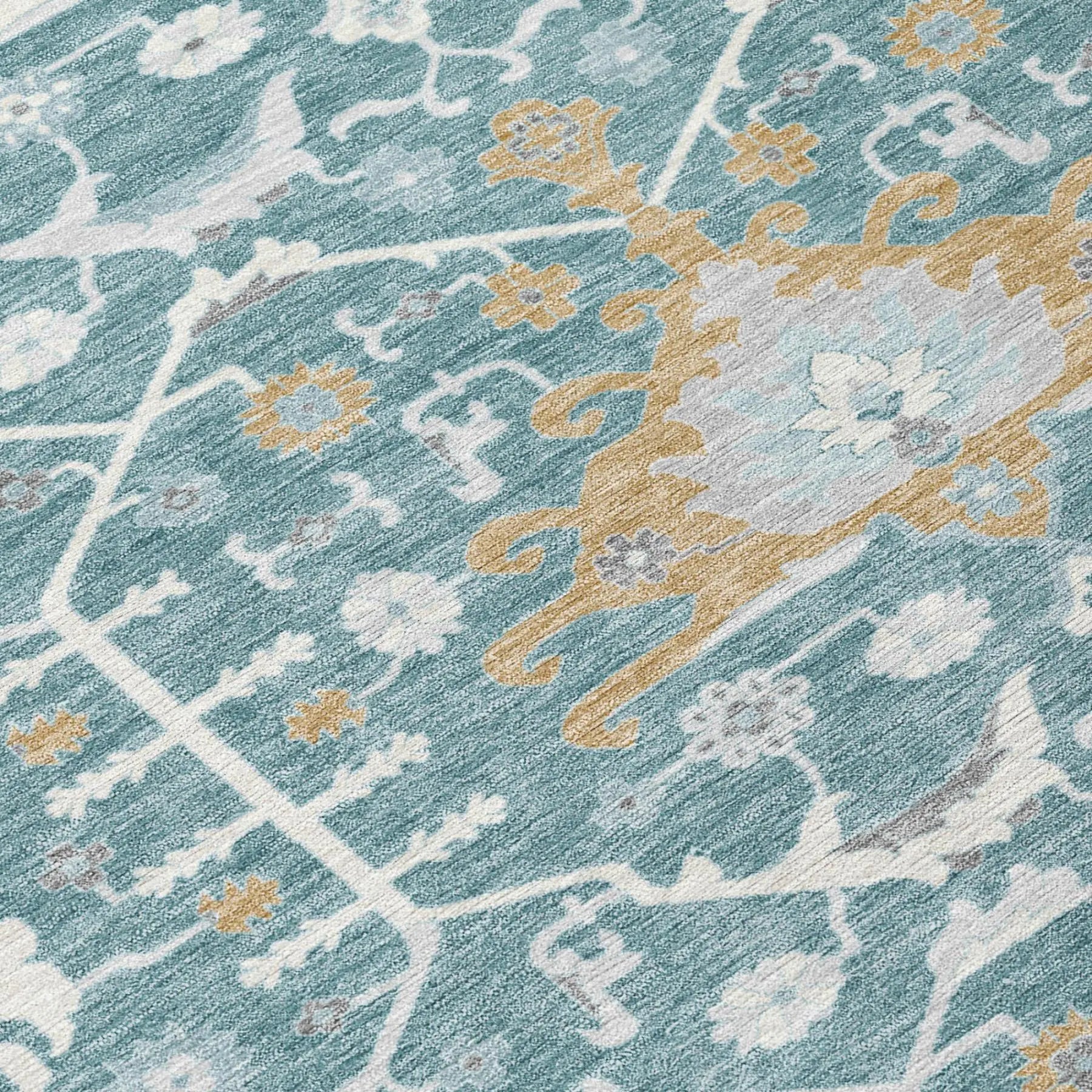 10' X 14' Teal Blue And Silver Oriental Washable Indoor Outdoor Area Rug Homeroots Outdoor