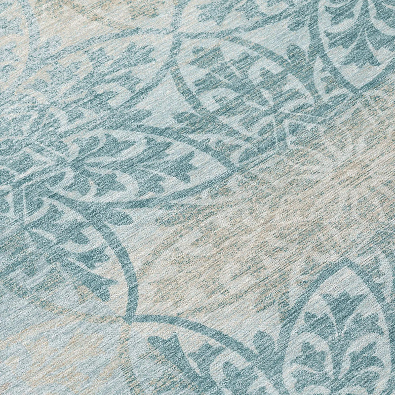 10' X 14' Teal Blue And Silver Oriental Washable Indoor Outdoor Area Rug Homeroots Outdoor