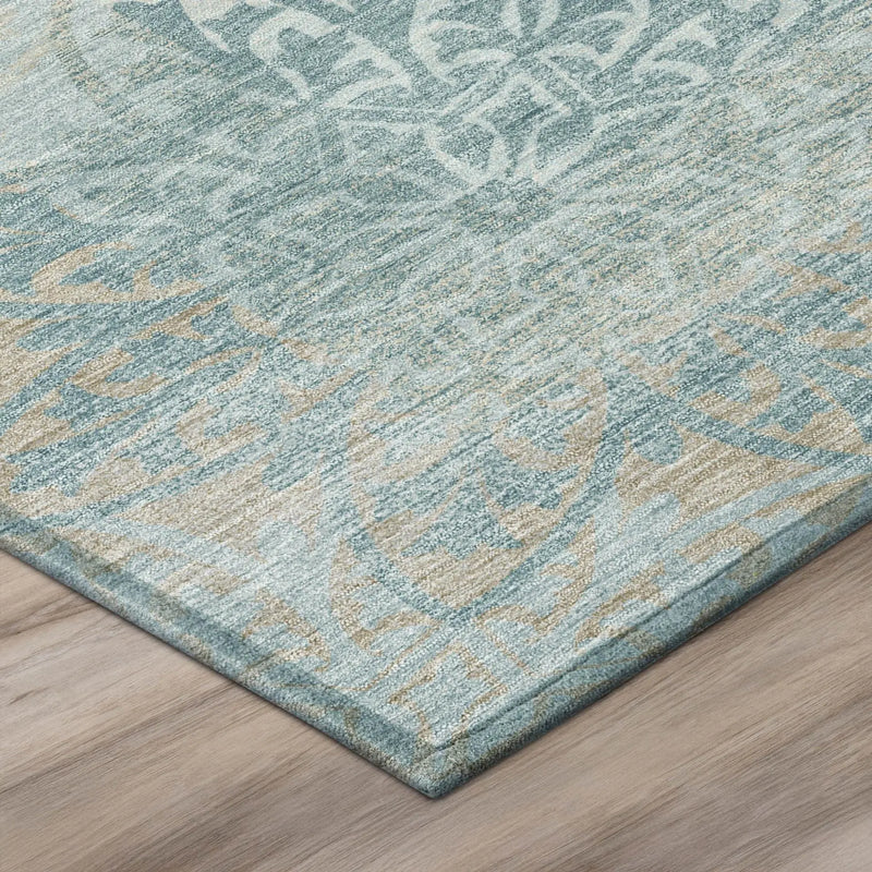 10' X 14' Teal Blue And Silver Oriental Washable Indoor Outdoor Area Rug Homeroots Outdoor