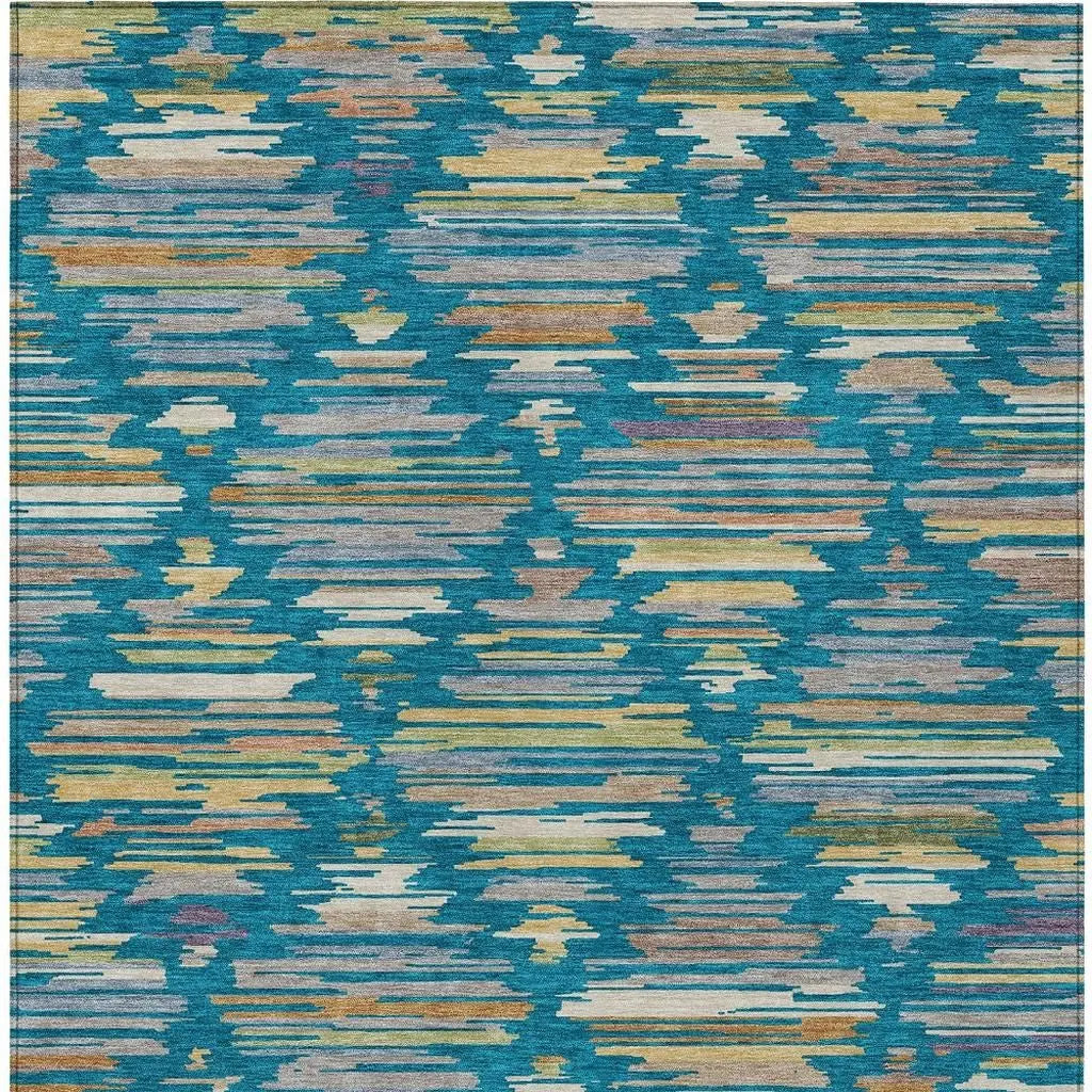 10' X 14' Teal Blue And Silver Southwestern Washable Indoor Outdoor Area Rug Homeroots Outdoor