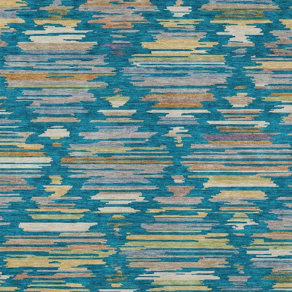10' X 14' Teal Blue And Silver Southwestern Washable Indoor Outdoor Area Rug Homeroots Outdoor
