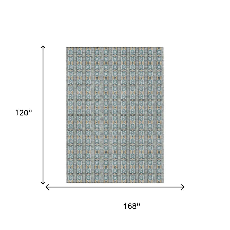 10' X 14' Teal Blue And Silver Striped Washable Indoor Outdoor Area Rug Homeroots Outdoor