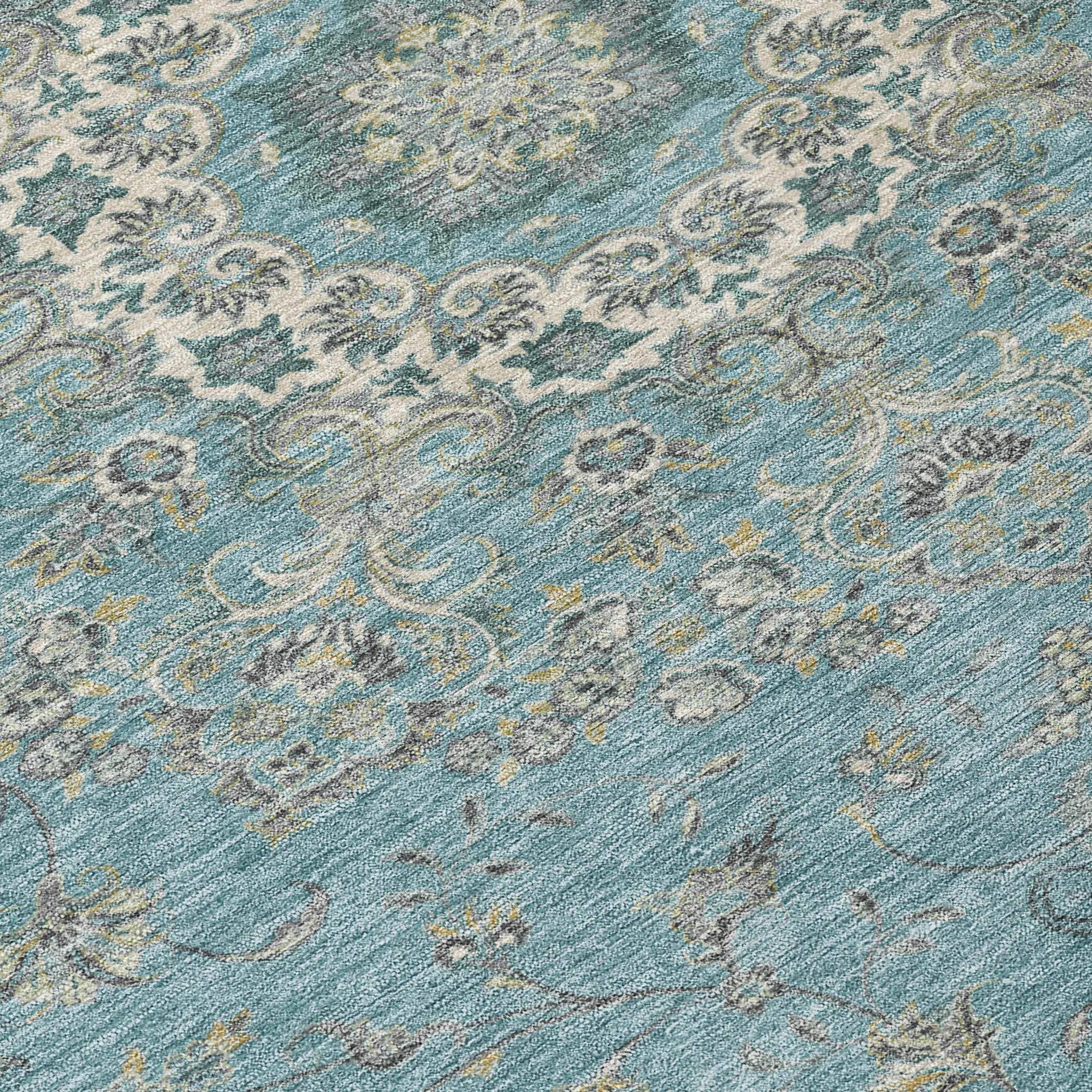 10' X 14' Teal Blue And Turquoise Floral Medallion Washable Indoor Outdoor Area Rug Homeroots Outdoor