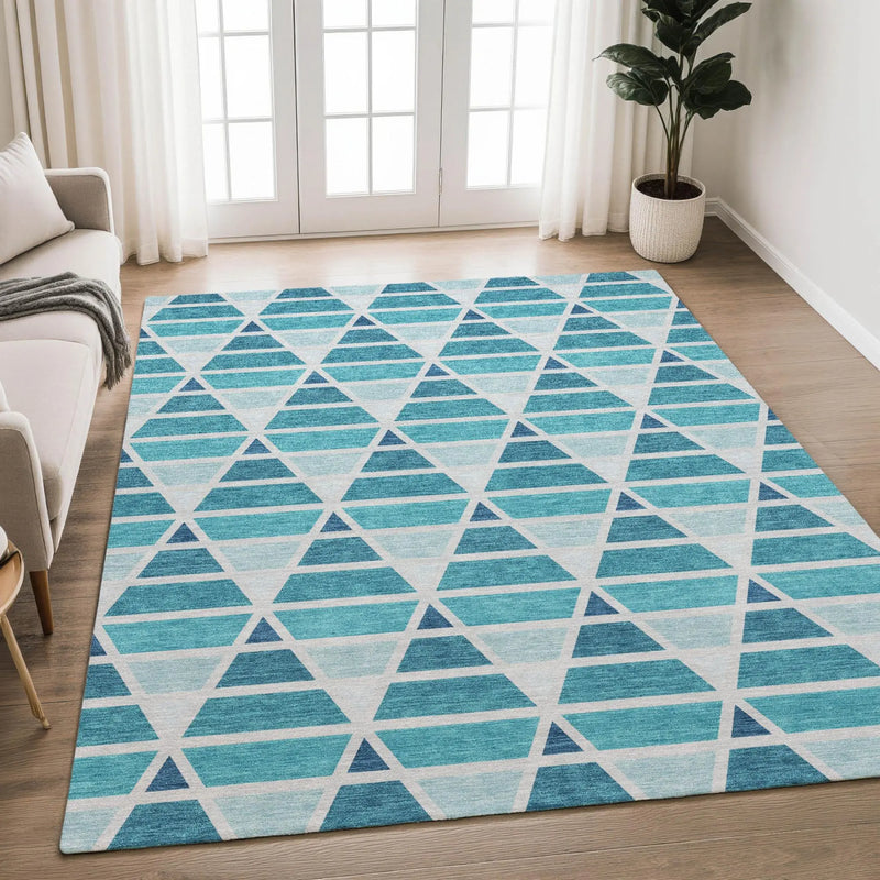10' X 14' Teal Blue And Turquoise Geometric Washable Indoor Outdoor Area Rug Homeroots Outdoor