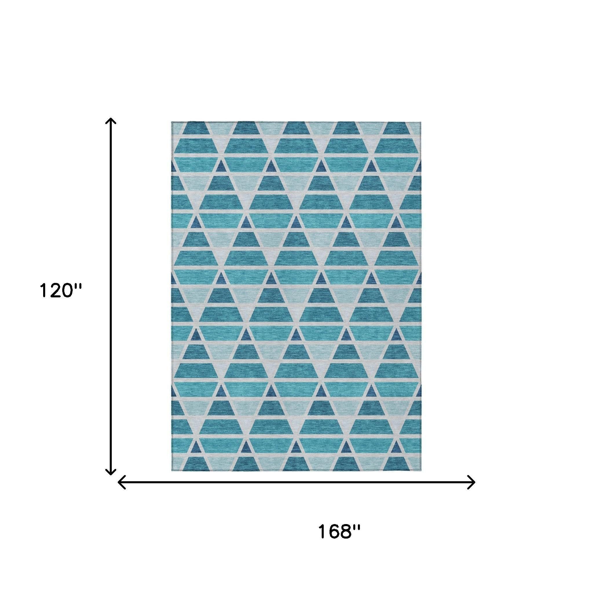 10' X 14' Teal Blue And Turquoise Geometric Washable Indoor Outdoor Area Rug Homeroots Outdoor