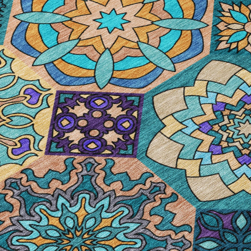 10' X 14' Teal Blue And Turquoise Patchwork Washable Indoor Outdoor Area Rug Homeroots Outdoor