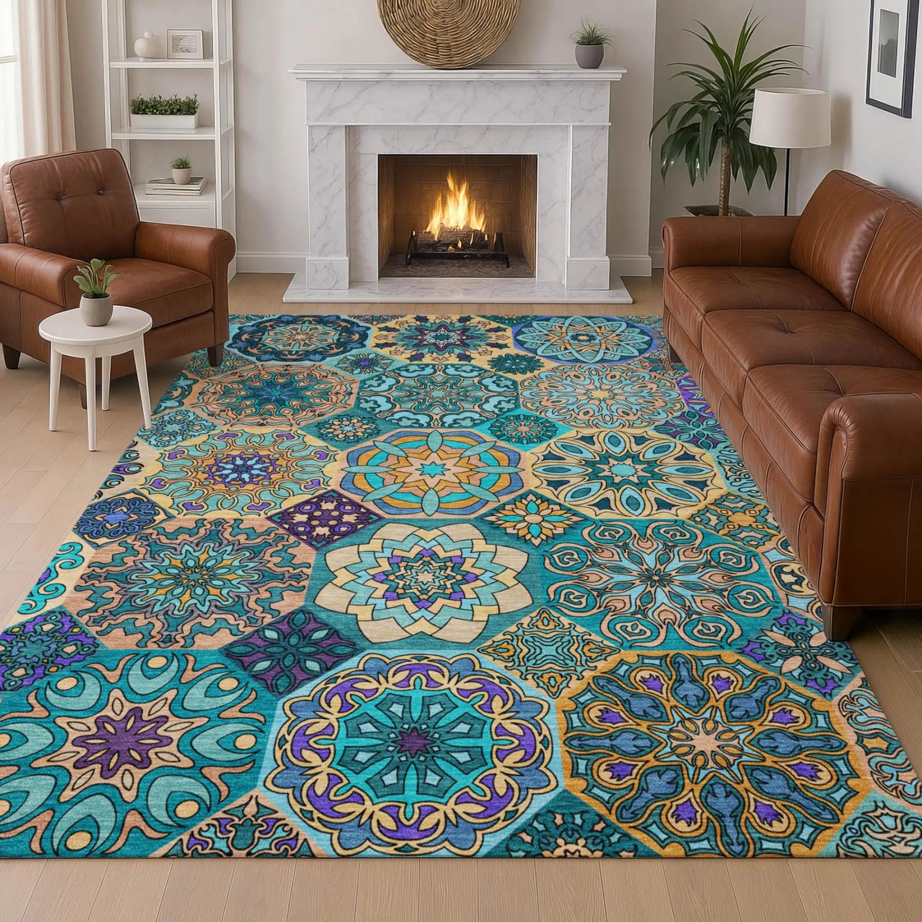 10' X 14' Teal Blue And Turquoise Patchwork Washable Indoor Outdoor Area Rug Homeroots Outdoor