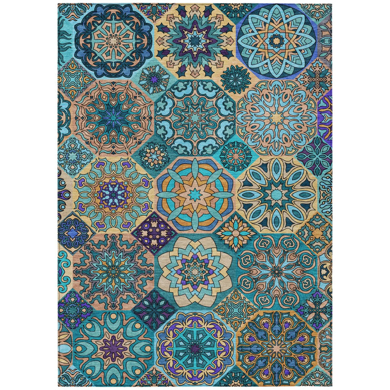 10' X 14' Teal Blue And Turquoise Patchwork Washable Indoor Outdoor Area Rug Homeroots Outdoor