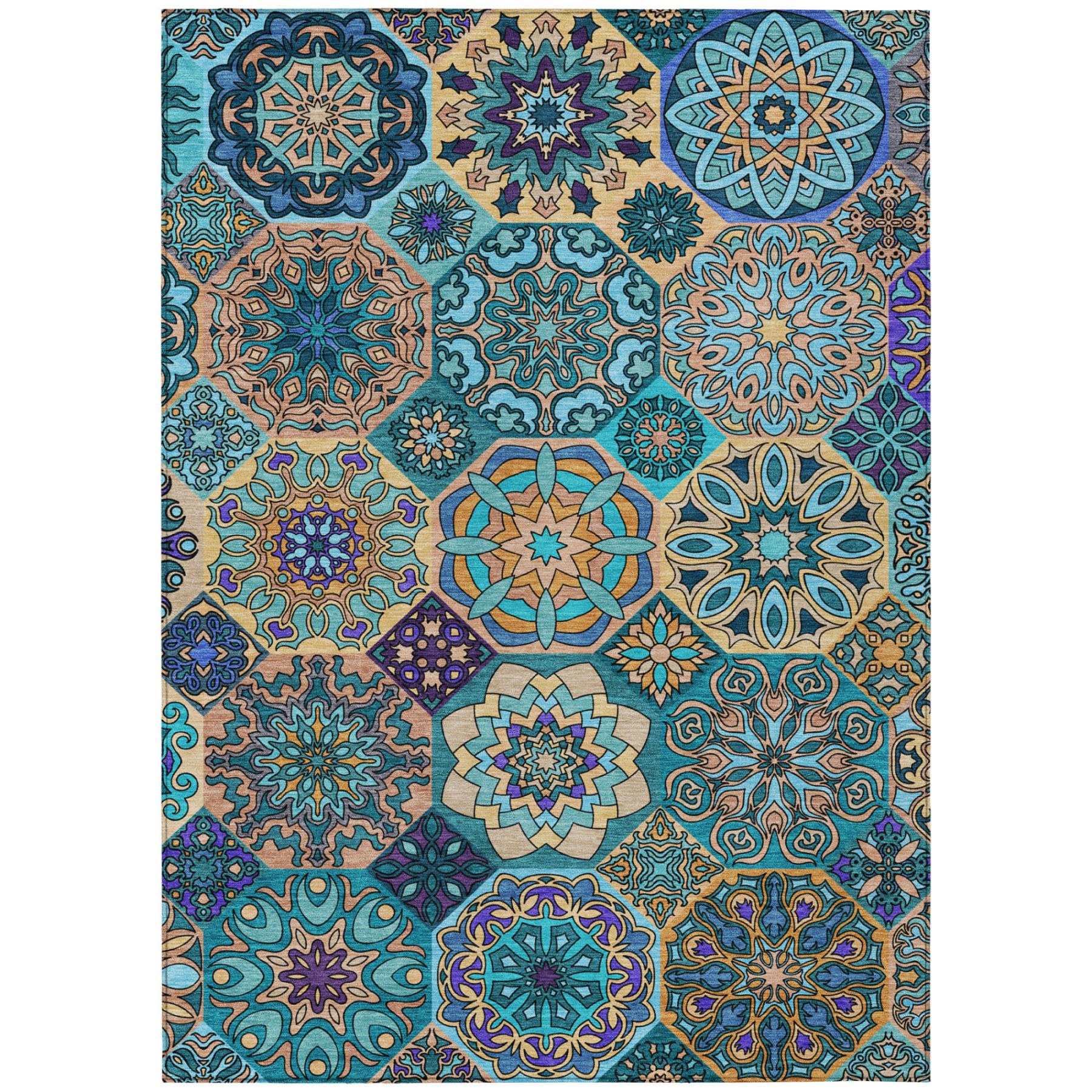 10' X 14' Teal Blue And Turquoise Patchwork Washable Indoor Outdoor Area Rug Homeroots Outdoor
