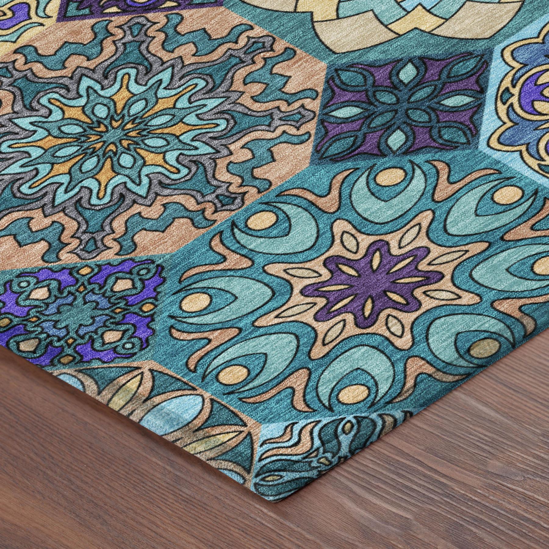 10' X 14' Teal Blue And Turquoise Patchwork Washable Indoor Outdoor Area Rug Homeroots Outdoor