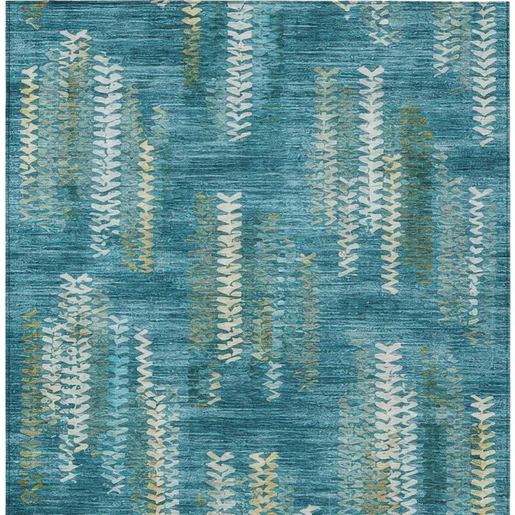 10' X 14' Teal Blue And Turquoise Striped Washable Indoor Outdoor Area Rug Homeroots Outdoor