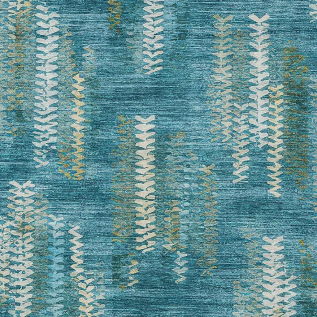 10' X 14' Teal Blue And Turquoise Striped Washable Indoor Outdoor Area Rug Homeroots Outdoor