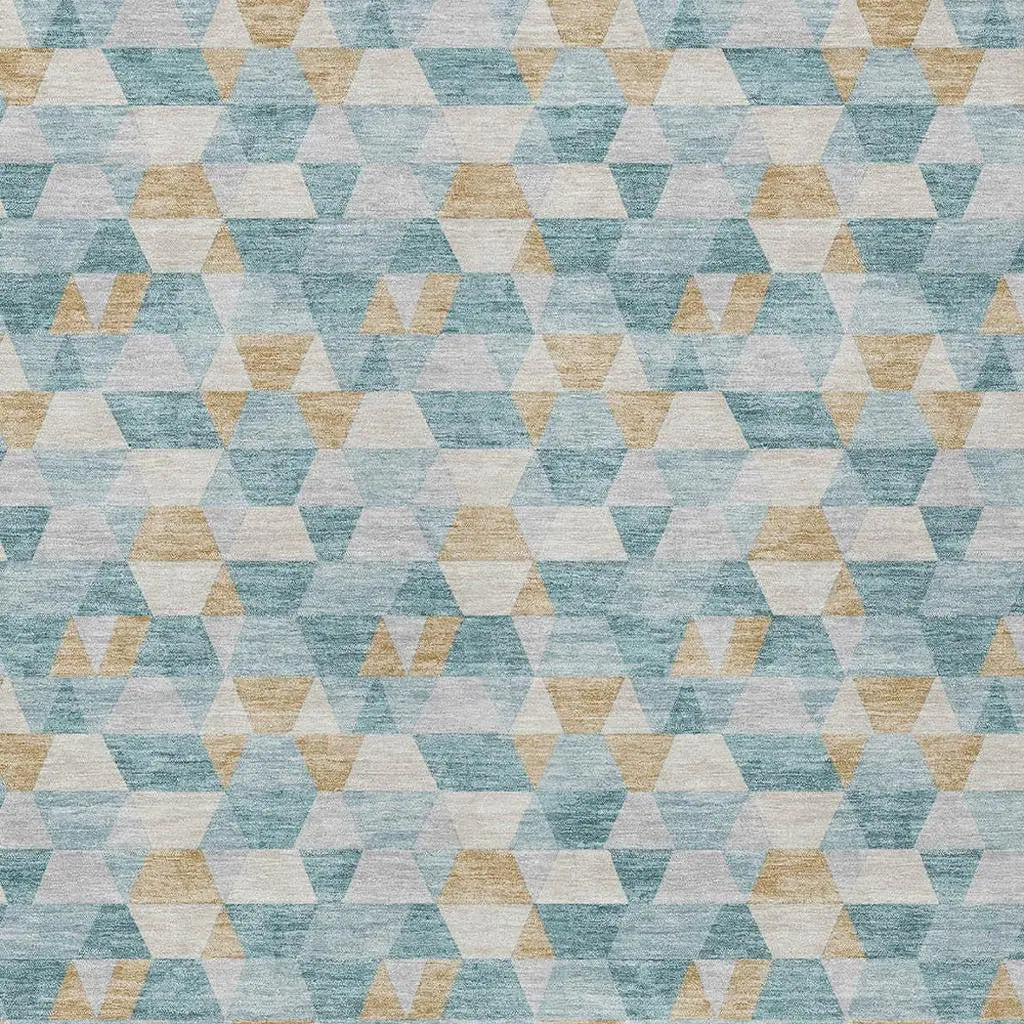 10' X 14' Teal Blue And Walnut Geometric Washable Indoor Outdoor Area Rug Homeroots Outdoor
