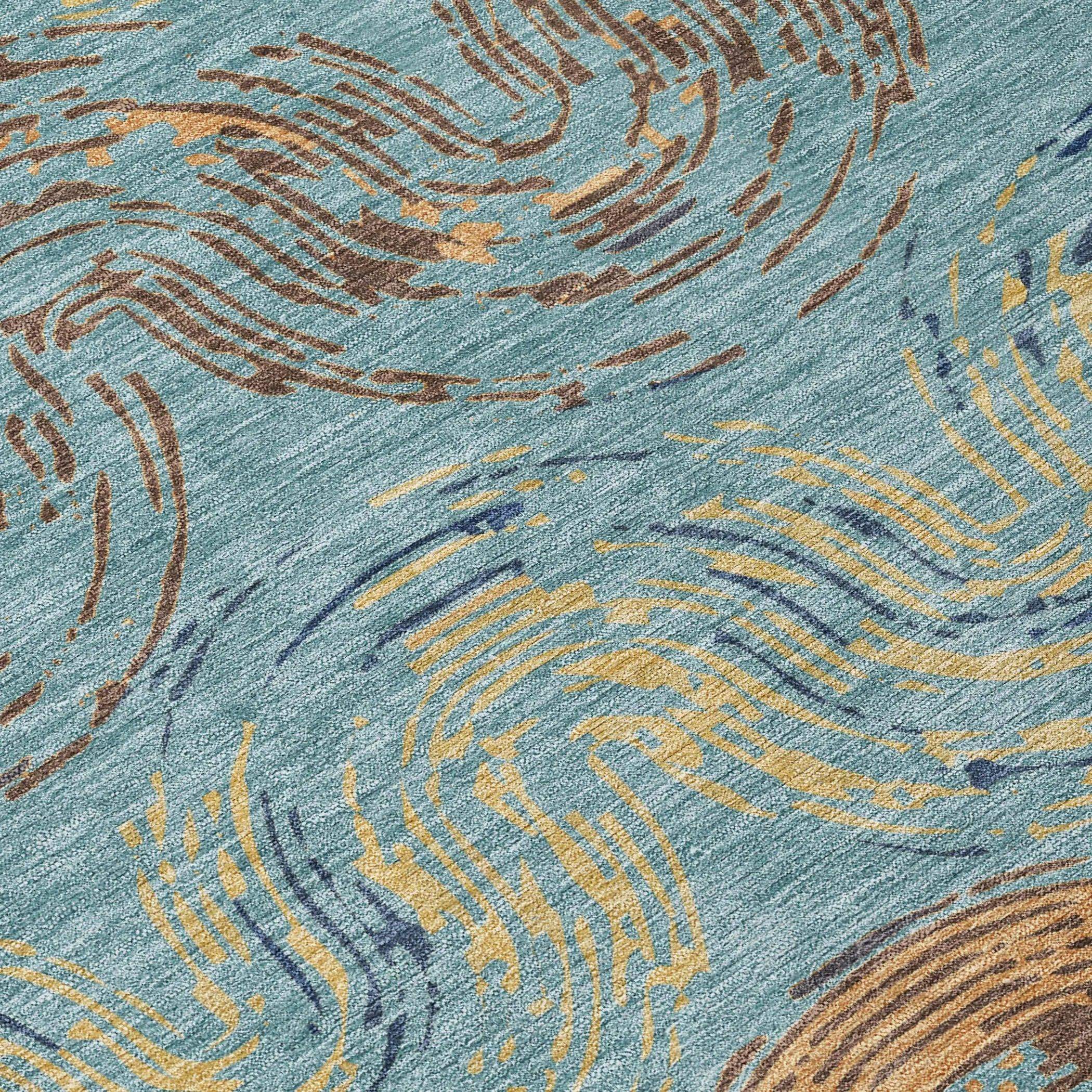 10' X 14' Teal Blue And Wheat Abstract Washable Indoor Outdoor Area Rug Homeroots Outdoor