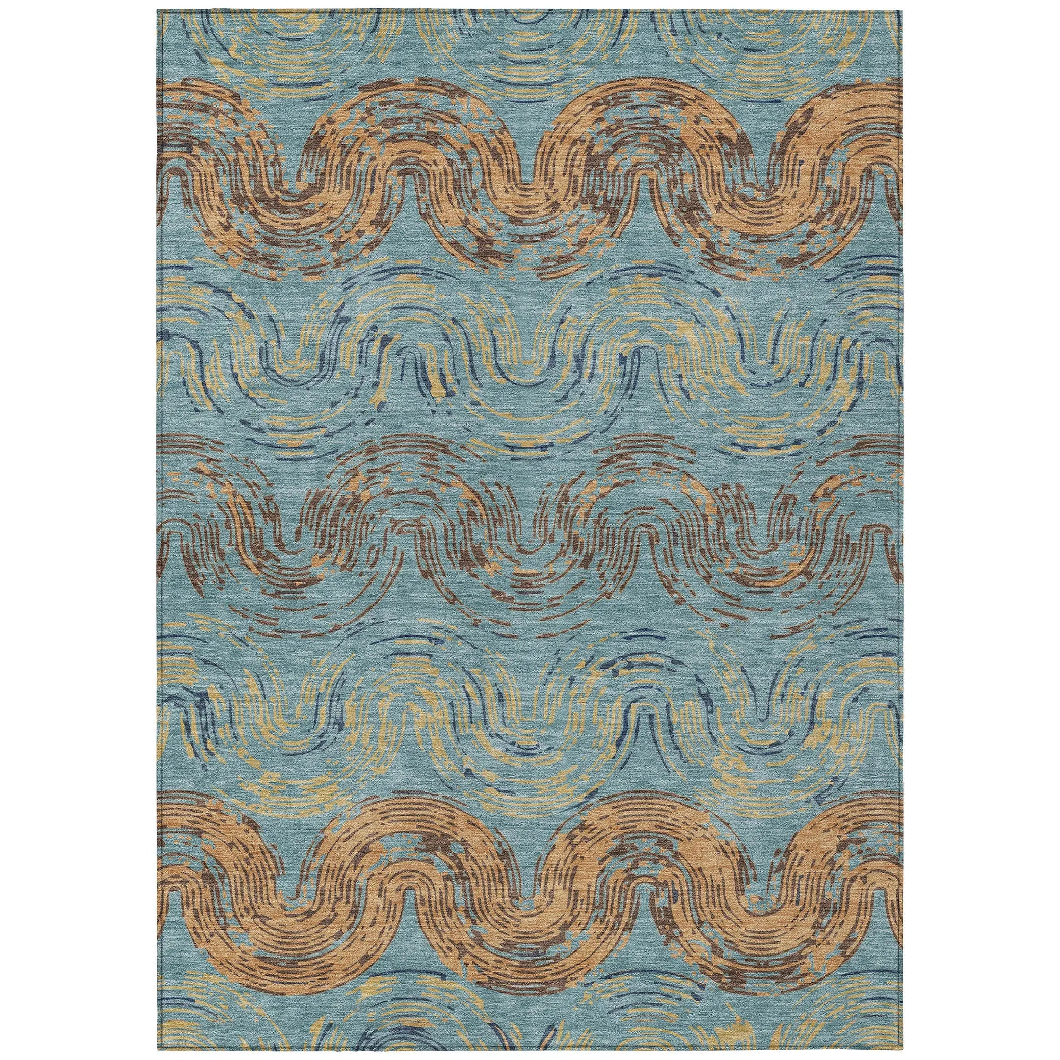 10' X 14' Teal Blue And Wheat Abstract Washable Indoor Outdoor Area Rug Homeroots Outdoor