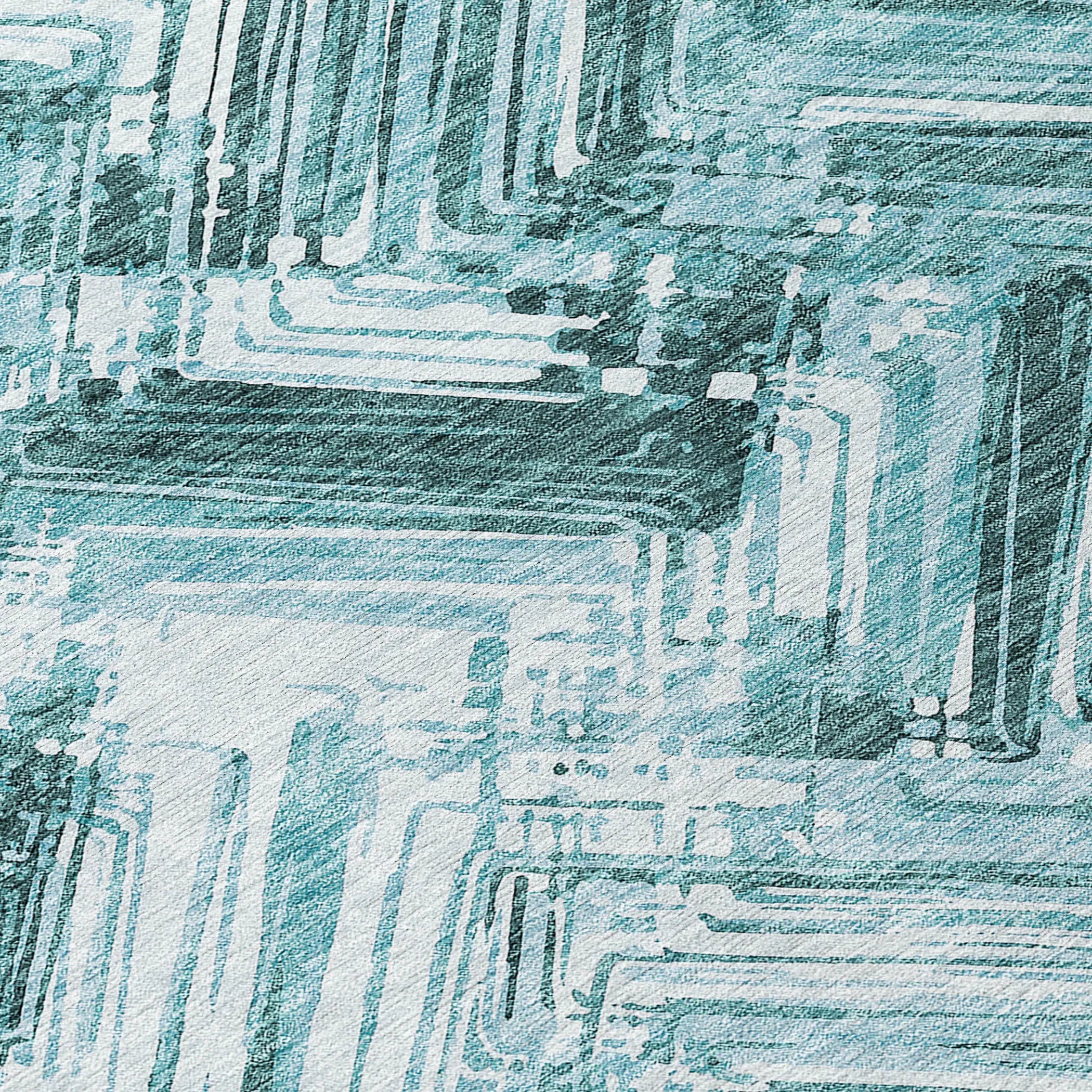 10' X 14' Teal Blue Aqua And Ivory Geometric Washable Indoor Outdoor Area Rug Homeroots Outdoor