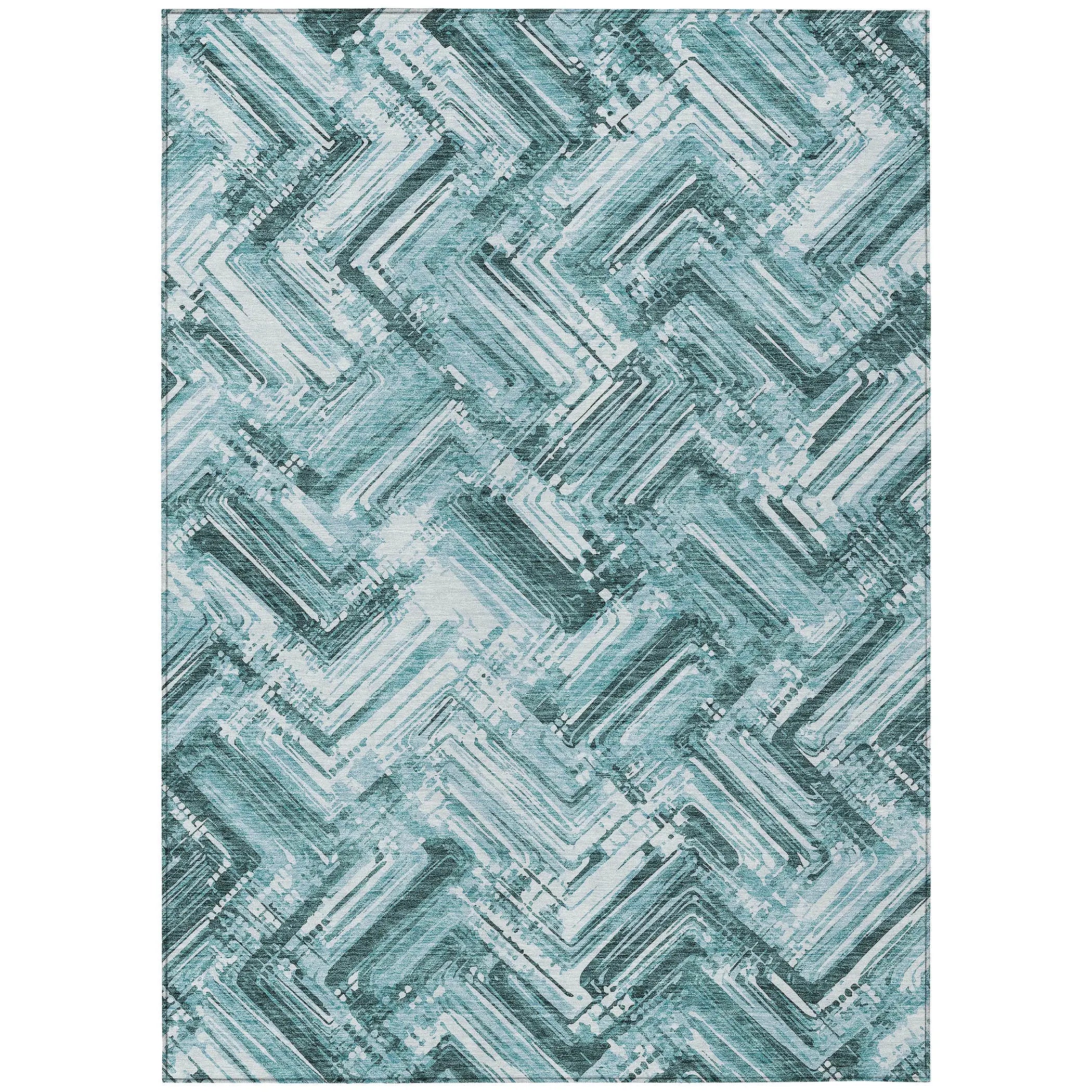 10' X 14' Teal Blue Aqua And Ivory Geometric Washable Indoor Outdoor Area Rug Homeroots Outdoor