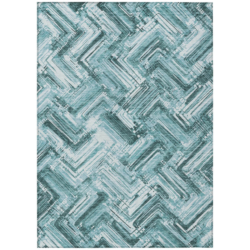 10' X 14' Teal Blue Aqua And Ivory Geometric Washable Indoor Outdoor Area Rug Homeroots Outdoor