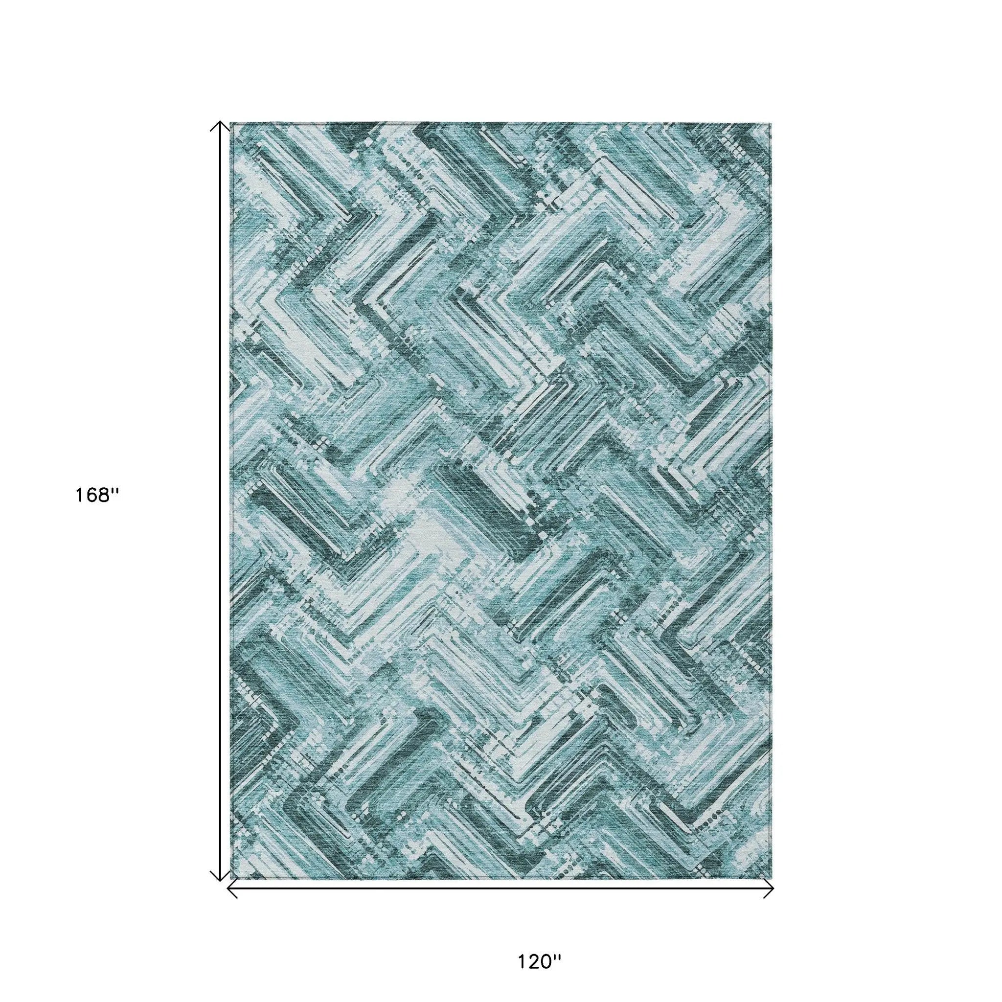 10' X 14' Teal Blue Aqua And Ivory Geometric Washable Indoor Outdoor Area Rug Homeroots Outdoor
